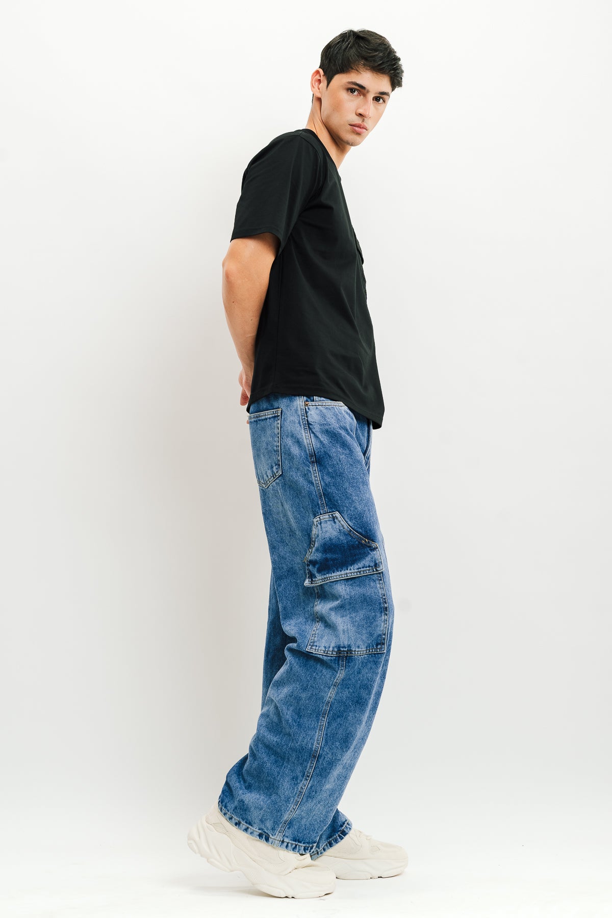 Blue Flap Pocket Men's Straight Cargo Jeans