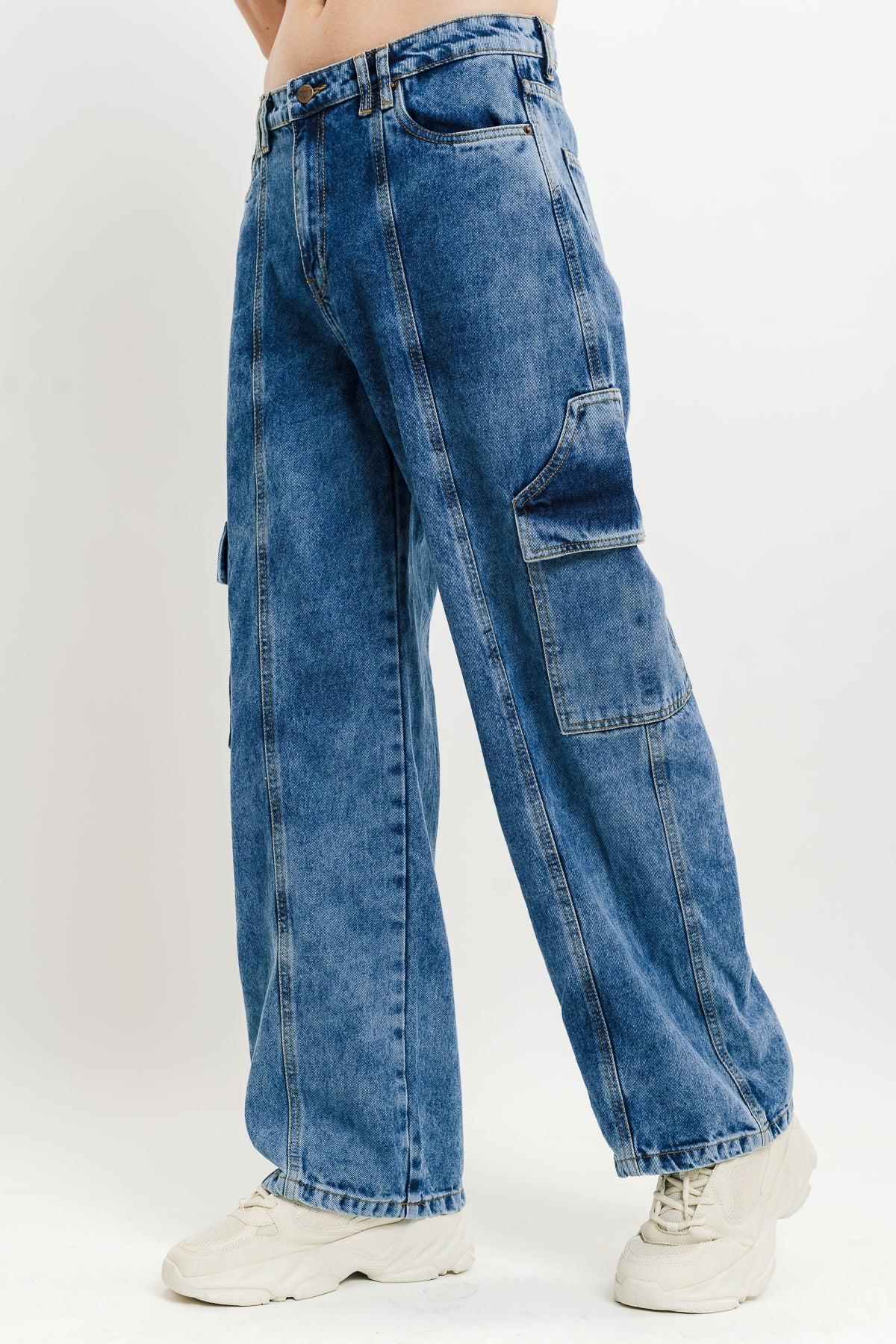 Blue Flap Pocket Men's Straight Cargo Jeans