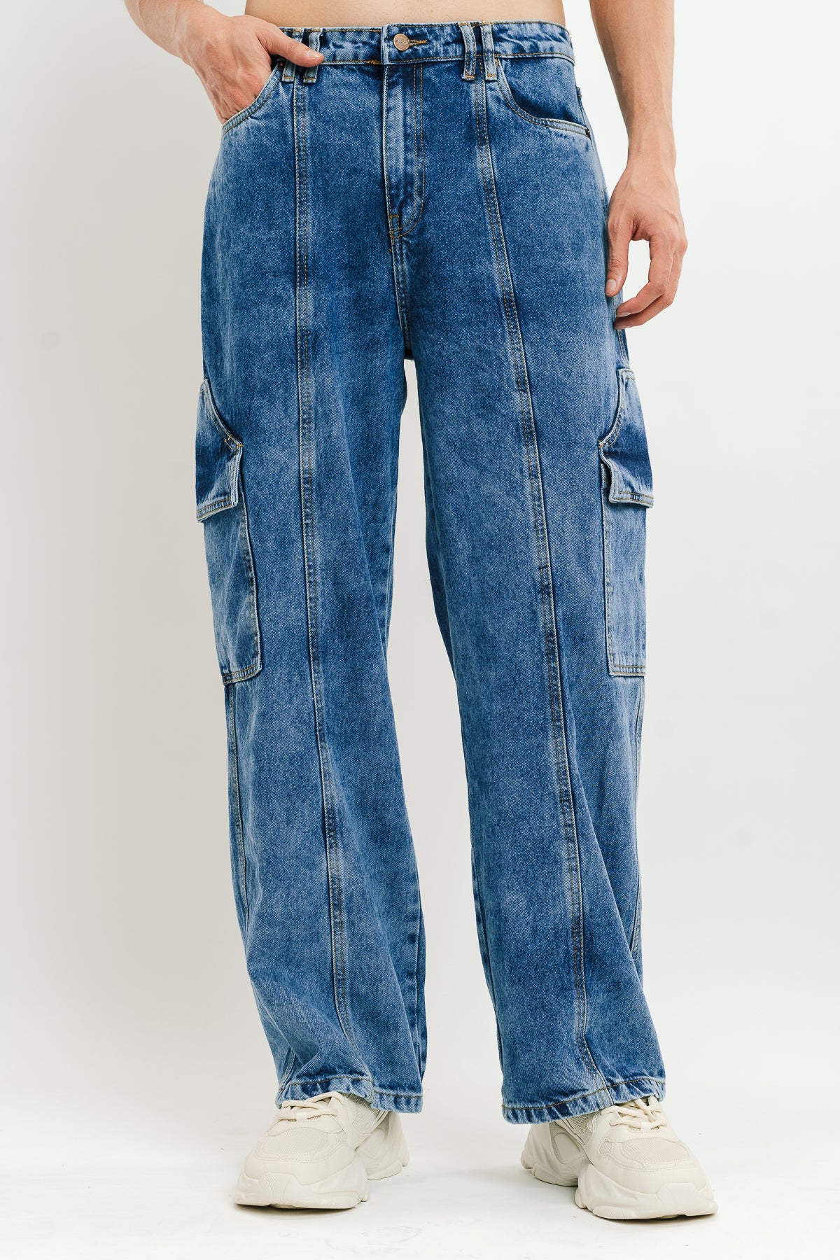 Blue Flap Pocket Men's Straight Cargo Jeans