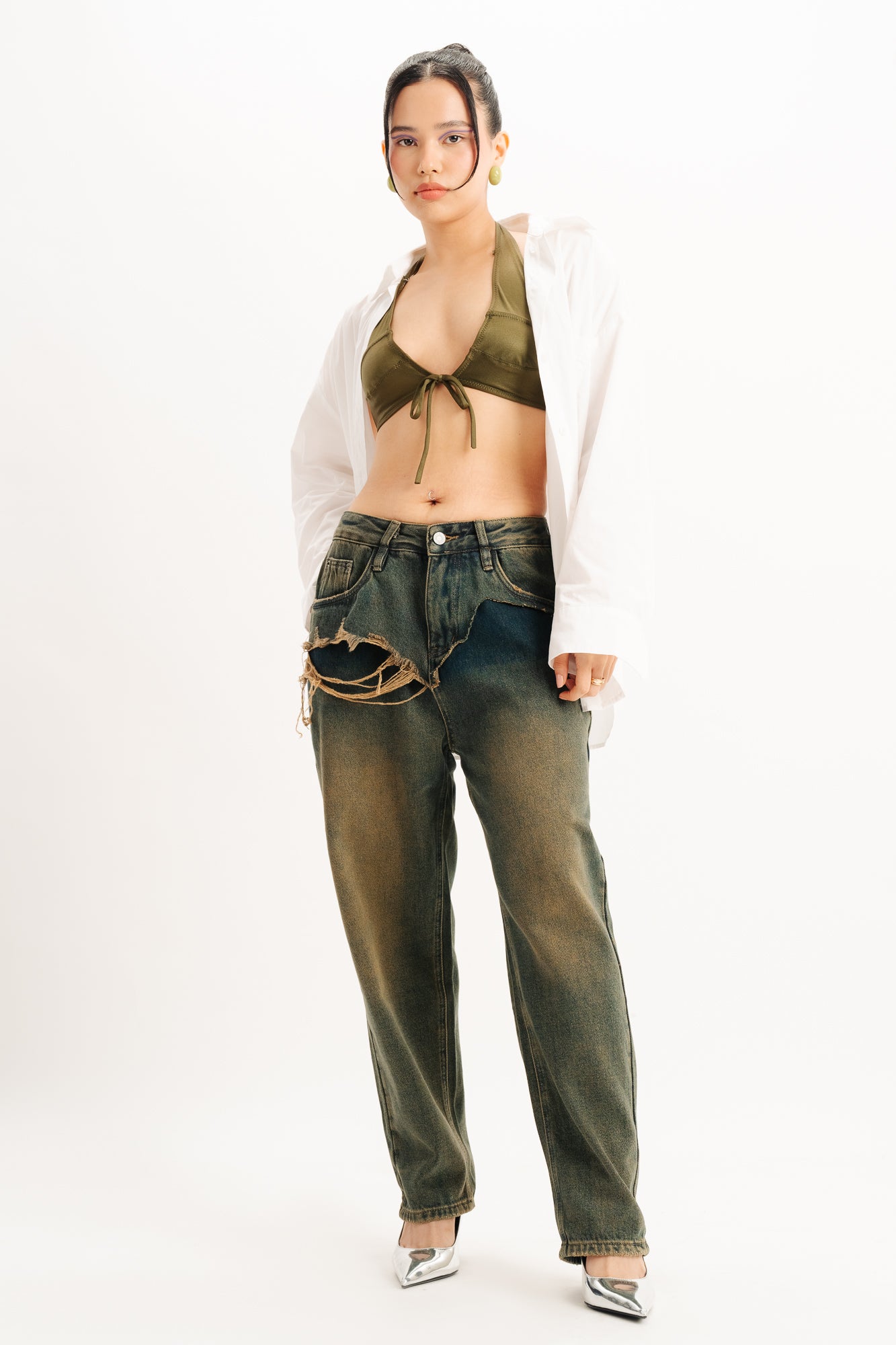 Green Faded Denim Jeans