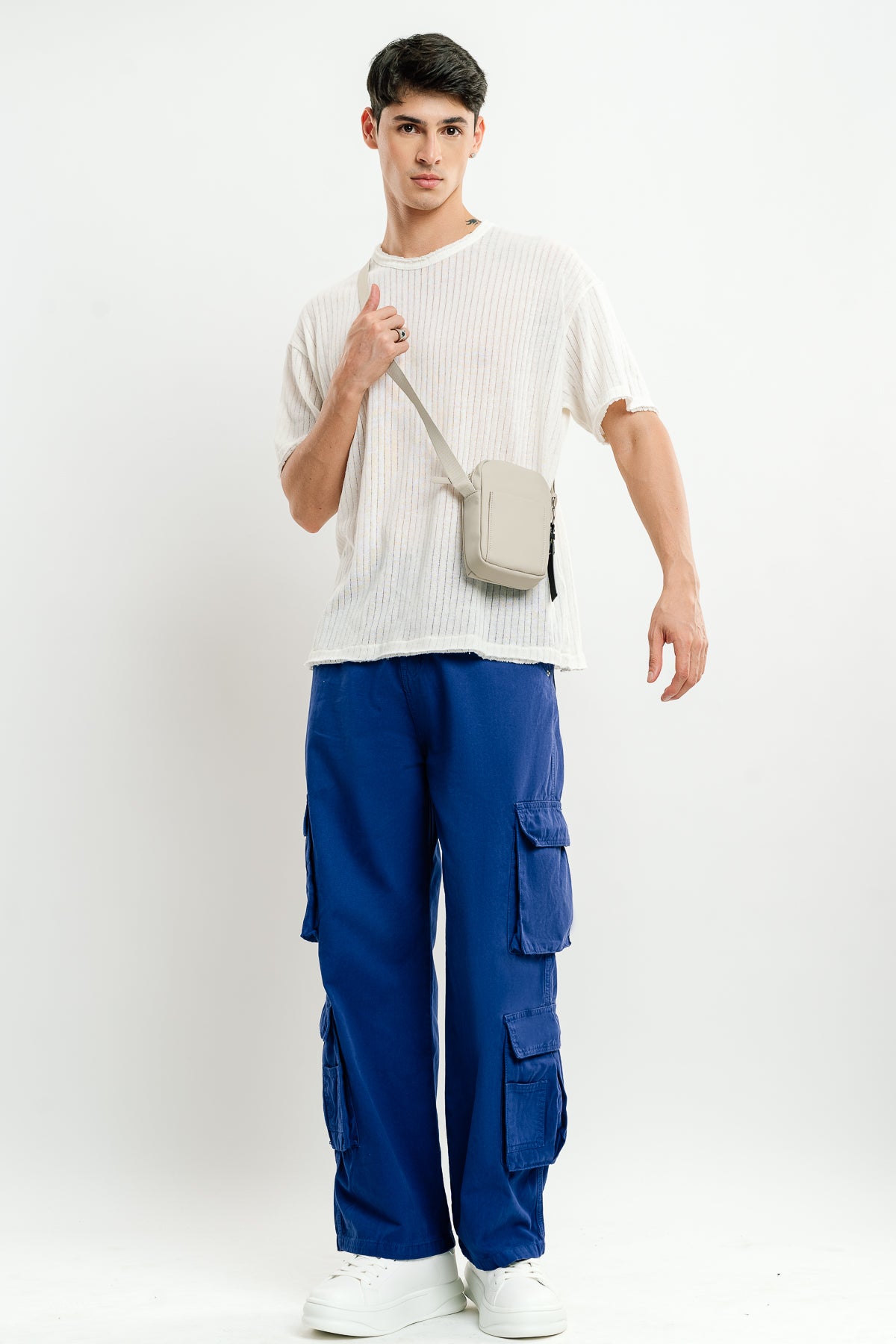 Bright Blue Men's Baggy Straight Cargo Pants