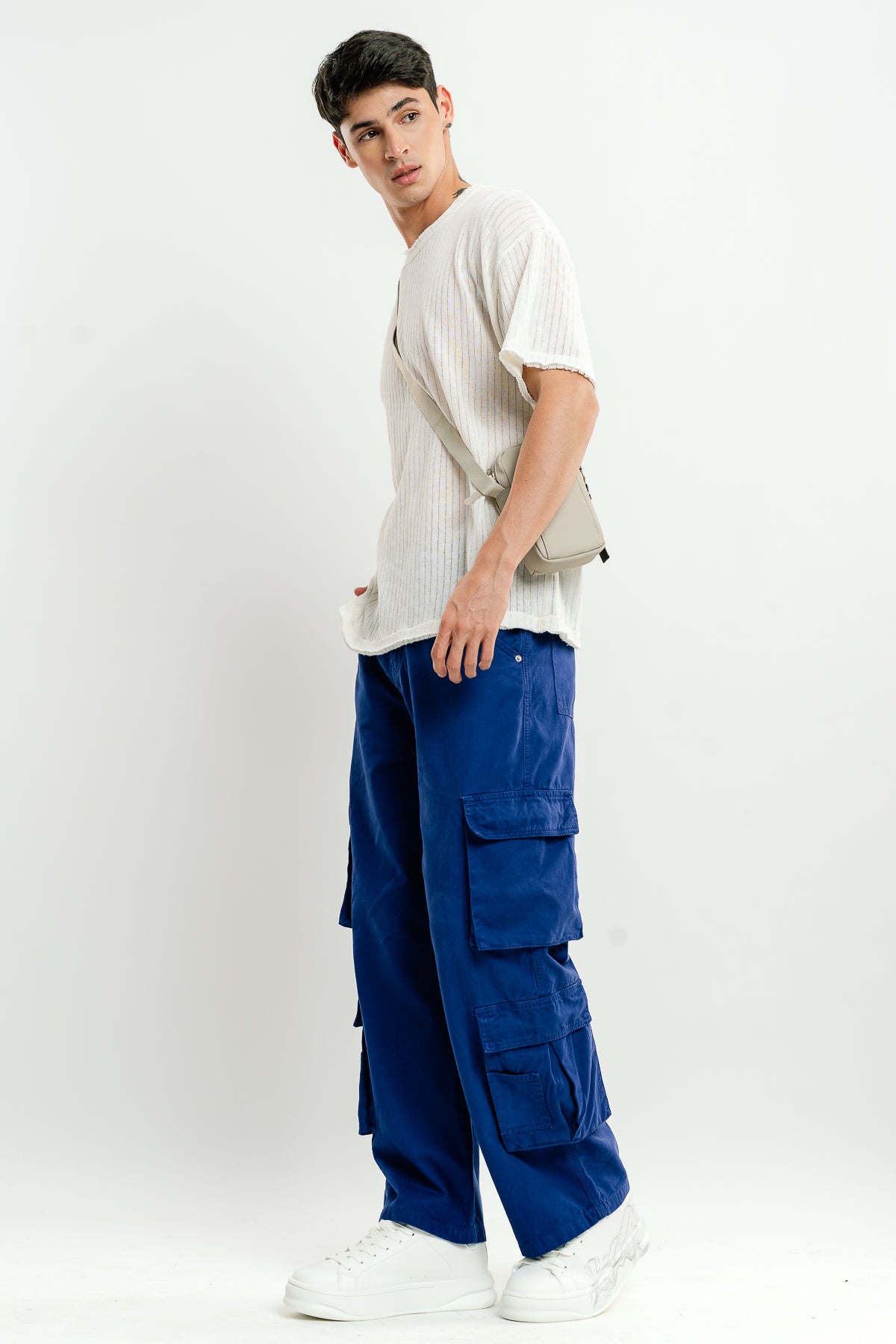 Bright Blue Men's Baggy Straight Cargo Pants