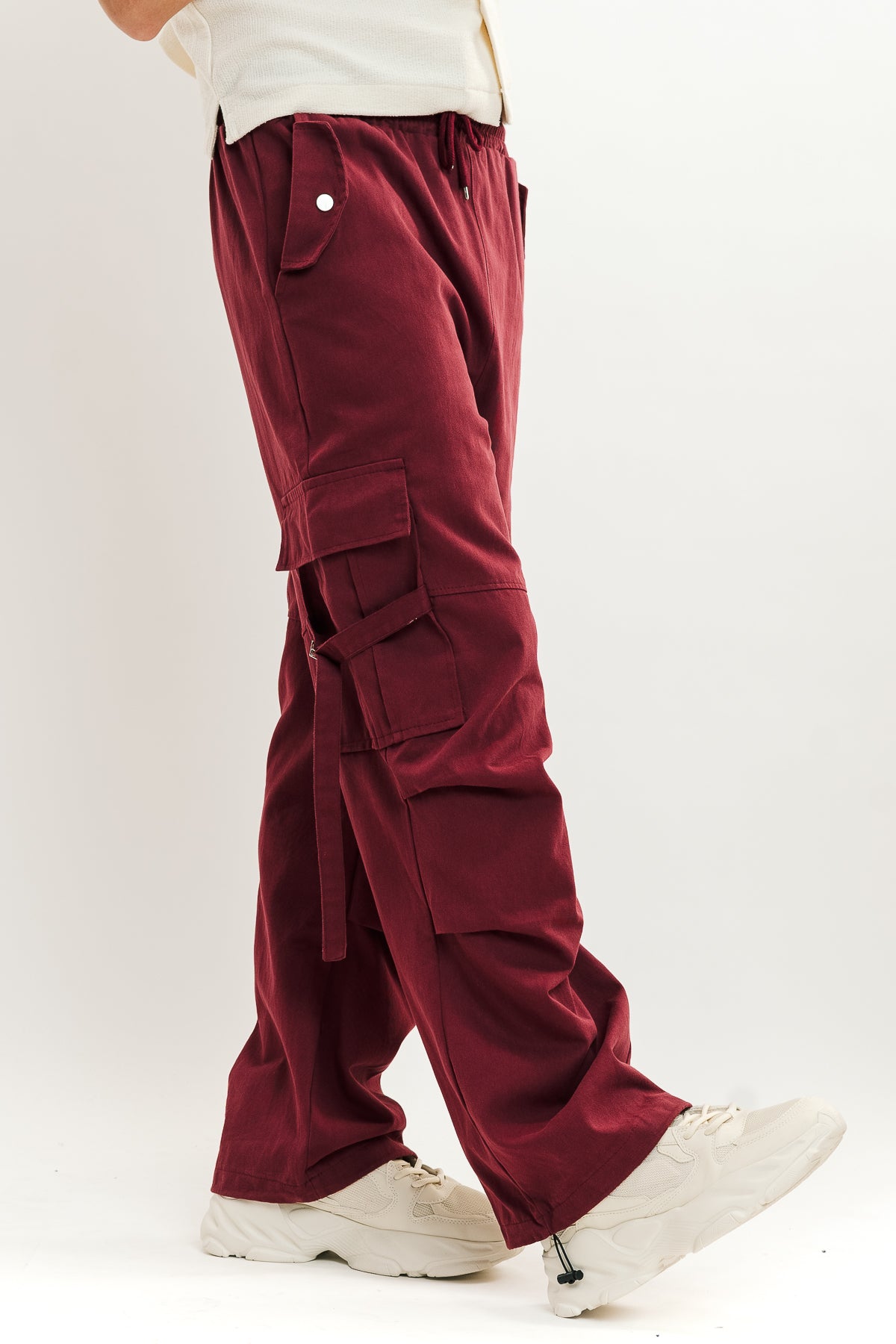 Men's Burgundy Street Style Cargo Pant