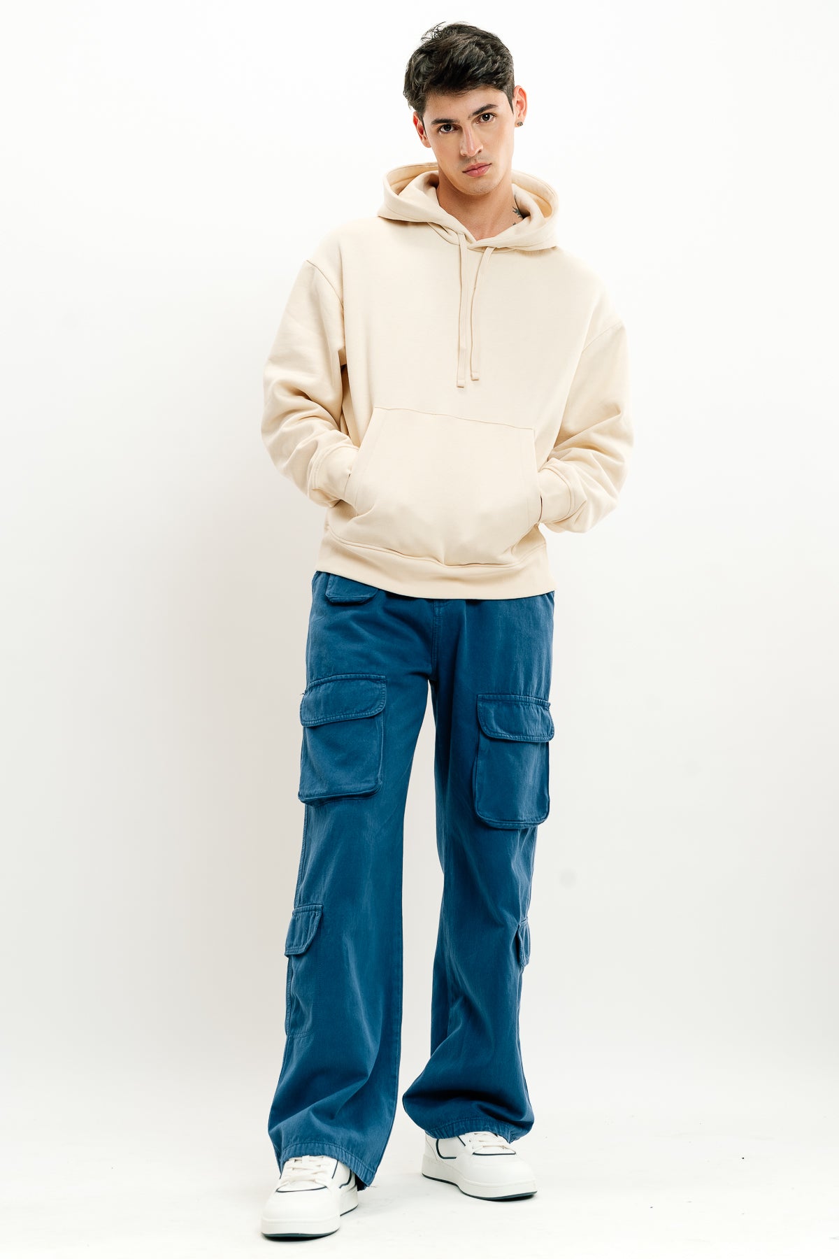 Blue Men's Straight Cargo Pants