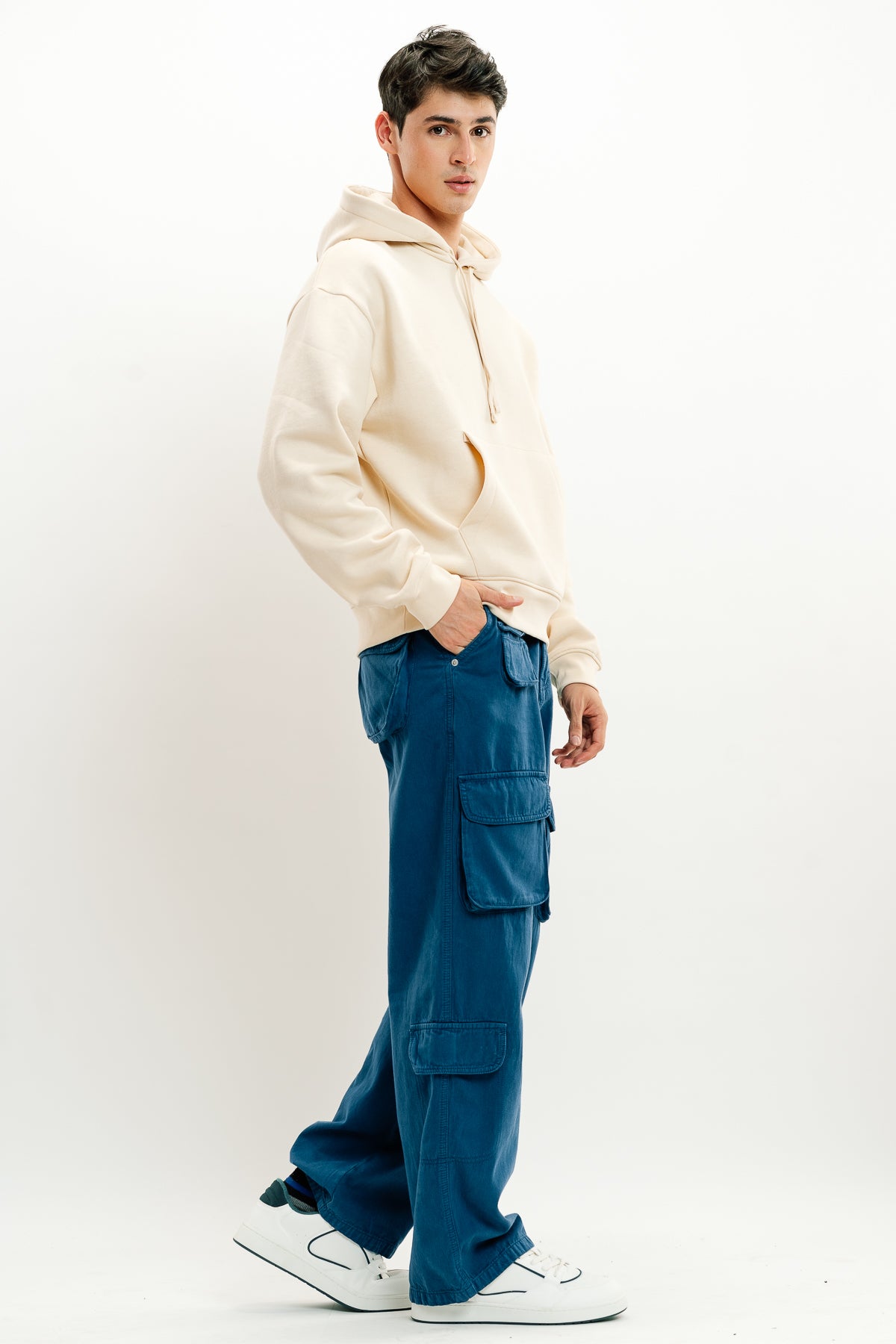 Blue Men's Straight Cargo Pants