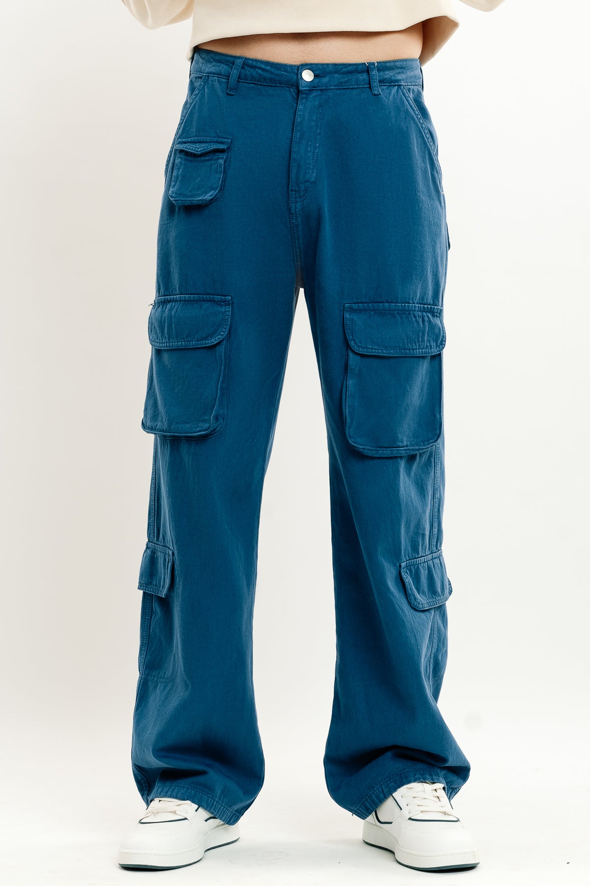 Blue Men's Straight Cargo Pants