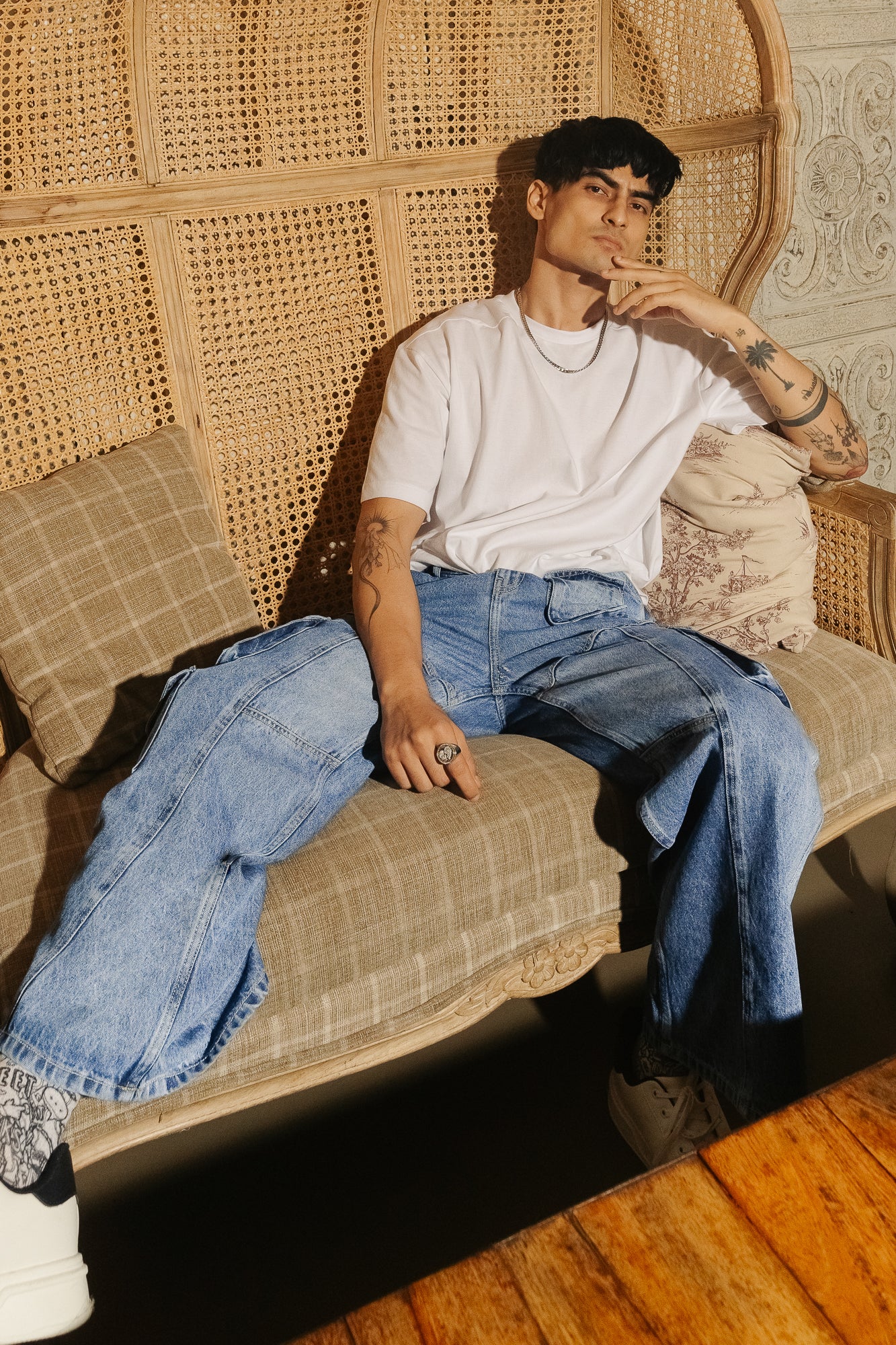 Blue Patch & Seam Cargo Men's Straight Jeans