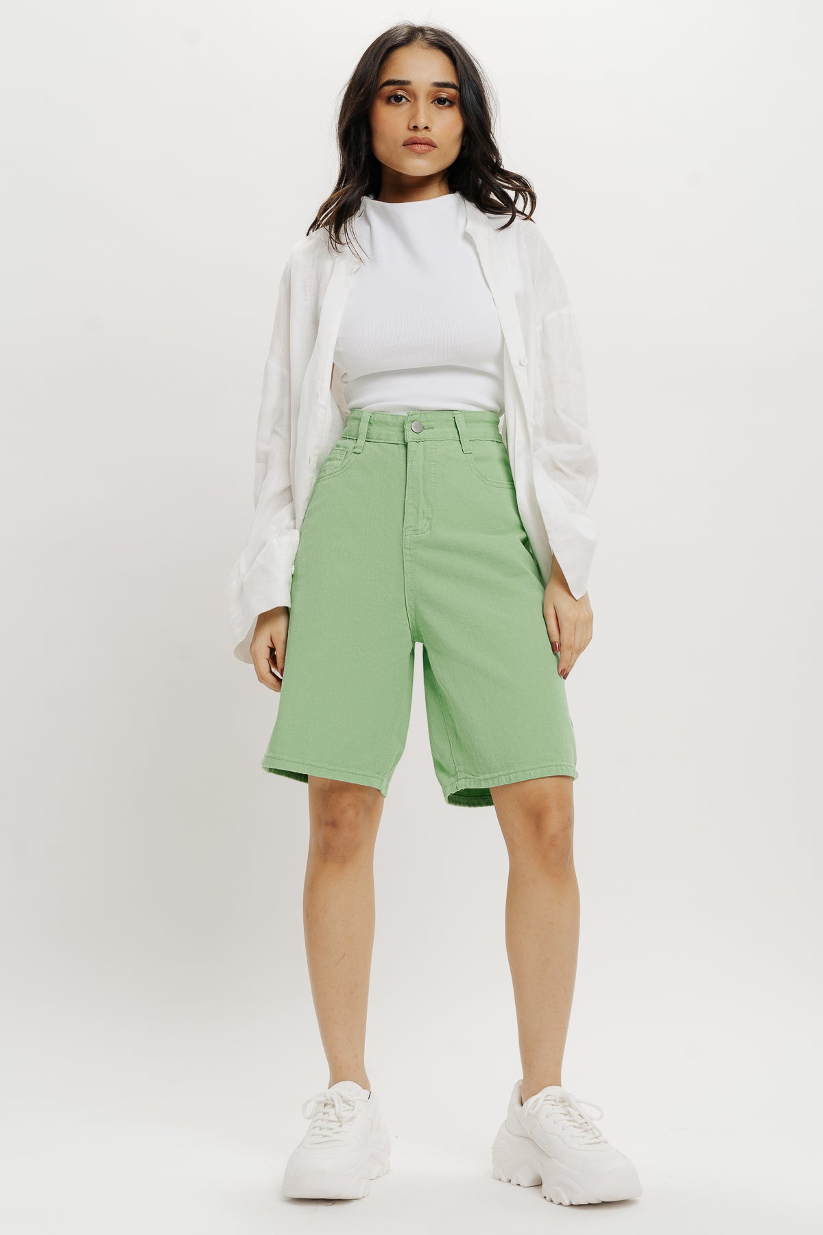 Green Bermuda Denim Shorts