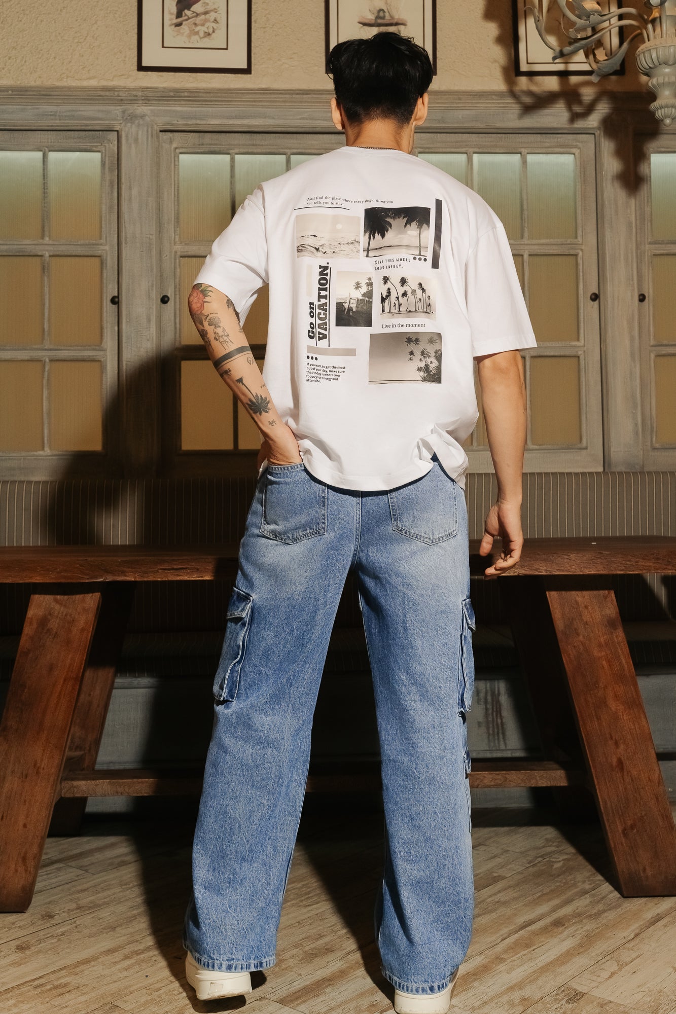 Blue Patch & Seam Men's Wide Cargo Jeans