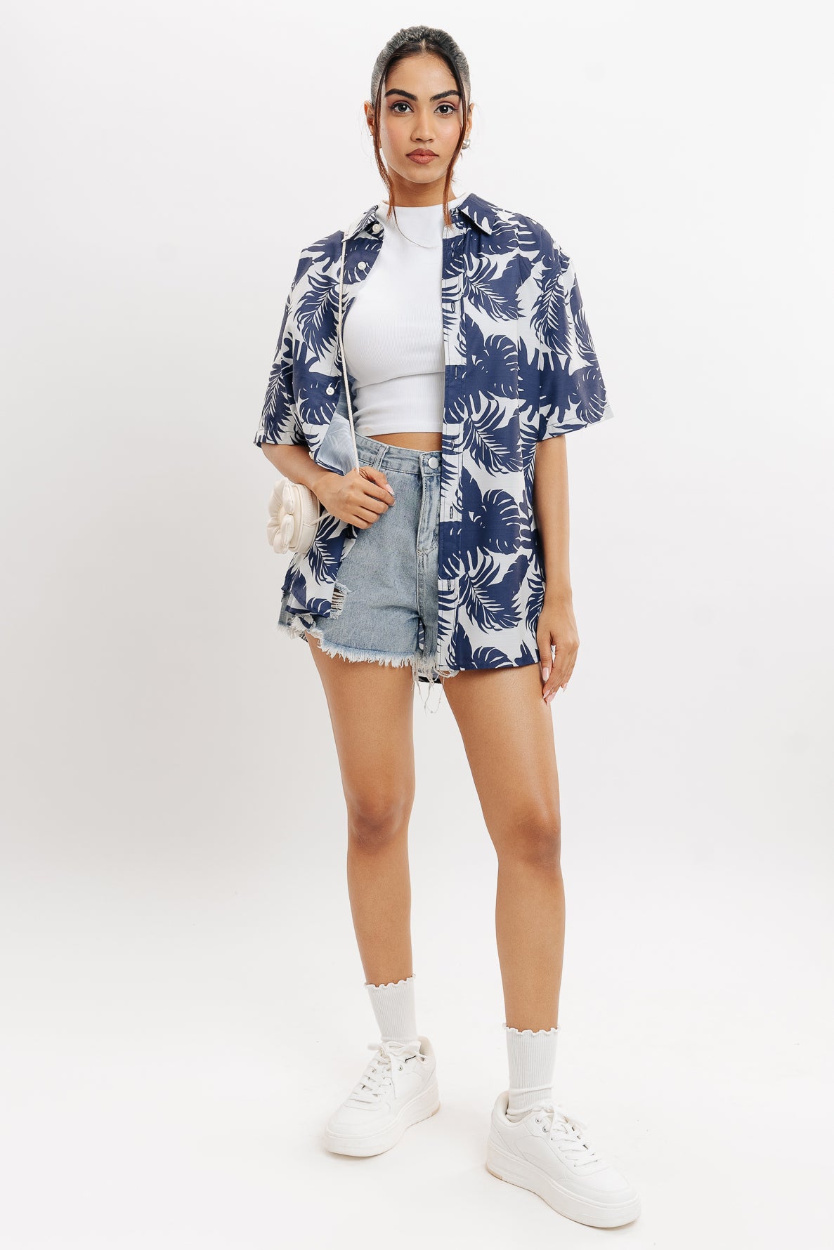 Palm Leaves Print Women's Resort Shirt