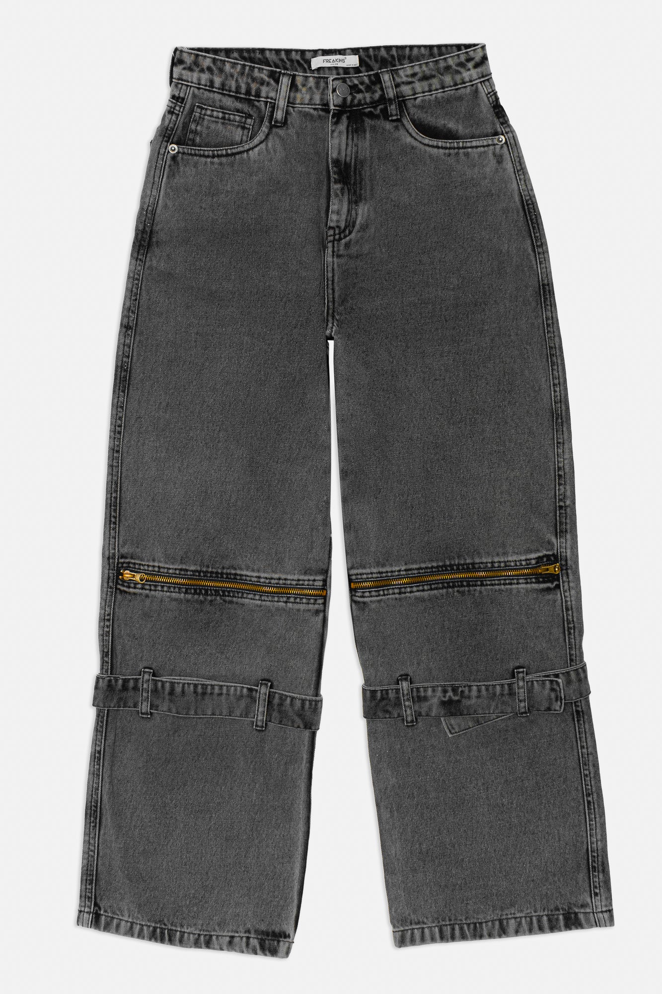 Charcoal Open Zip Women's Wide Jeans
