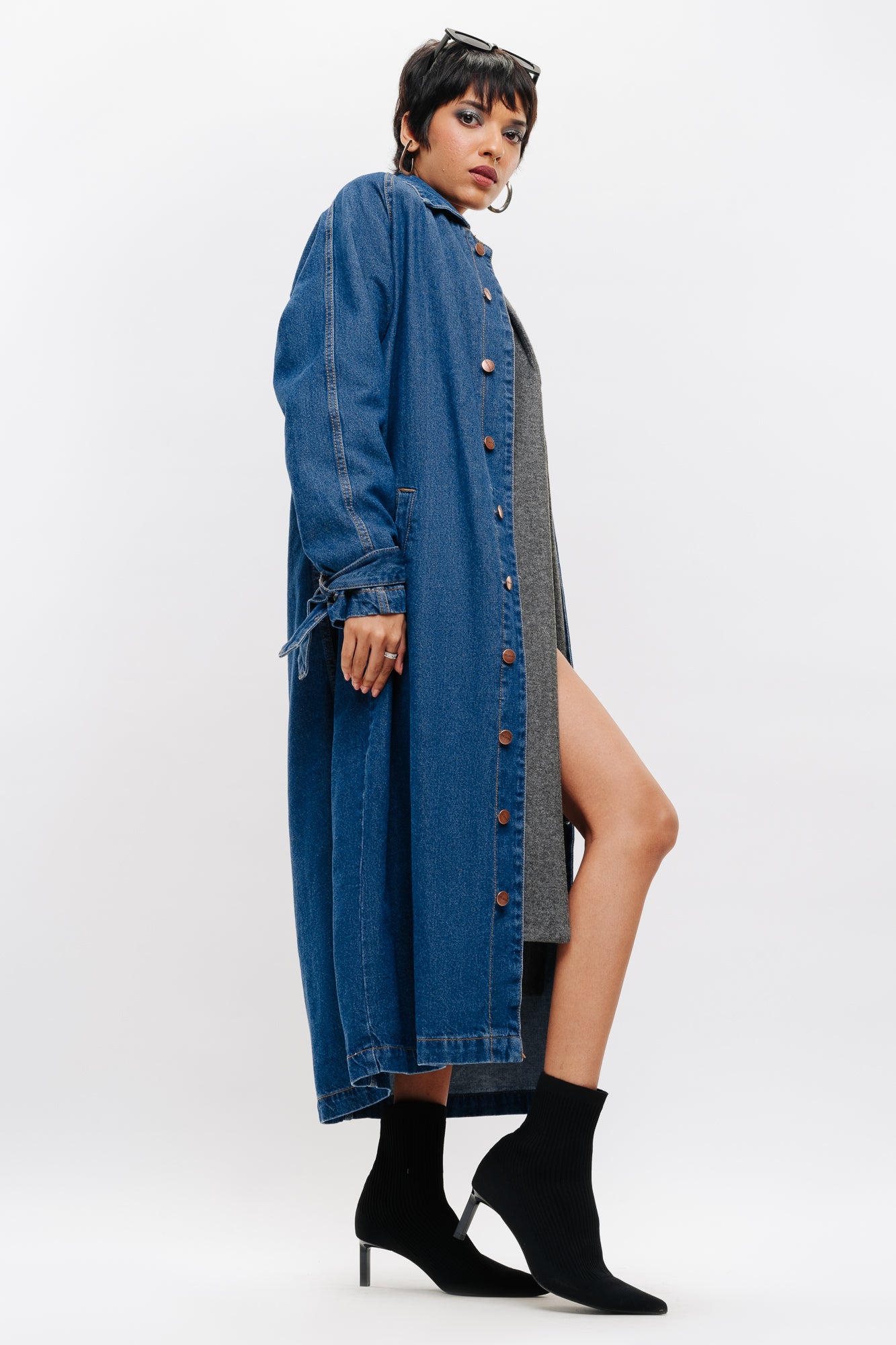 Blue Women's Denim Trench coat
