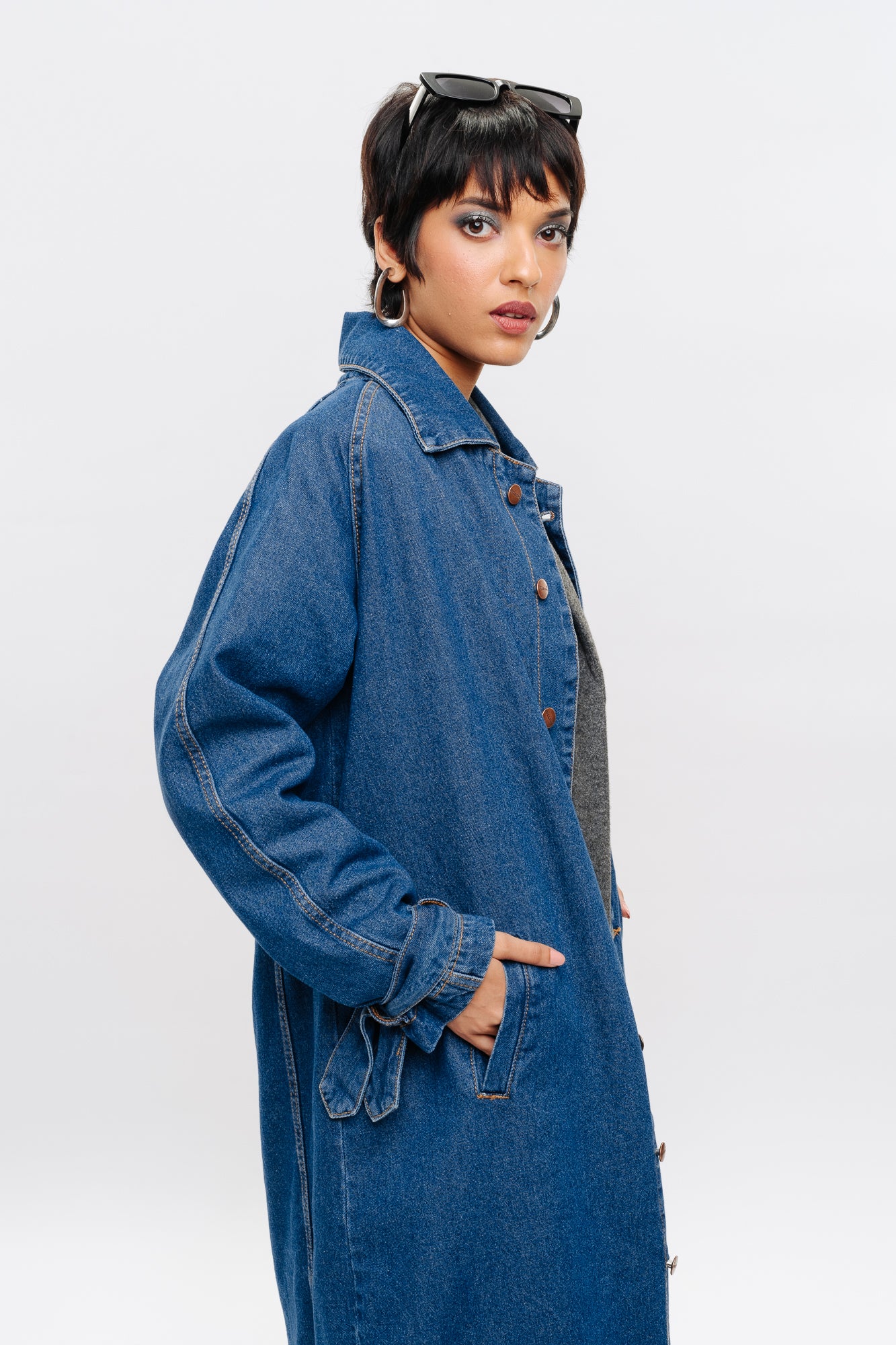 Blue Women's Denim Trench coat