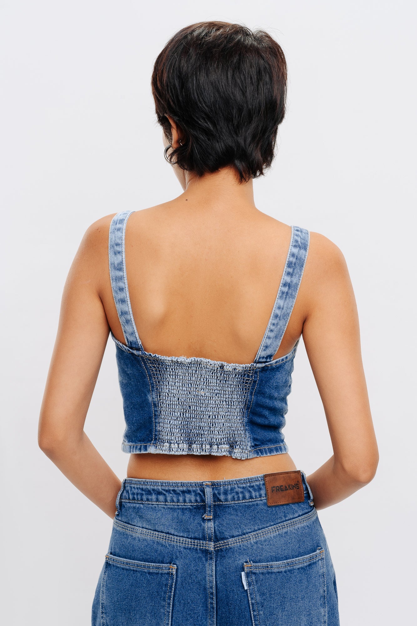 Front Button Denim Indigo Top