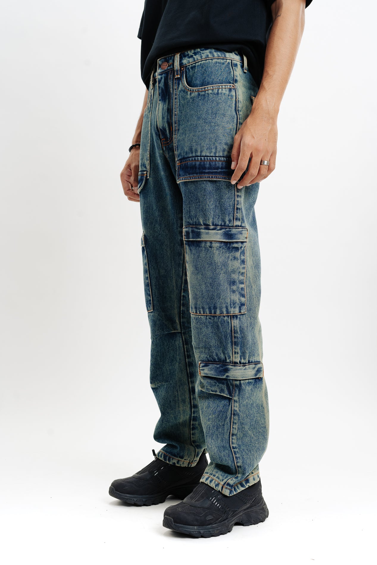 Blue Men's Straight Cargo Jeans