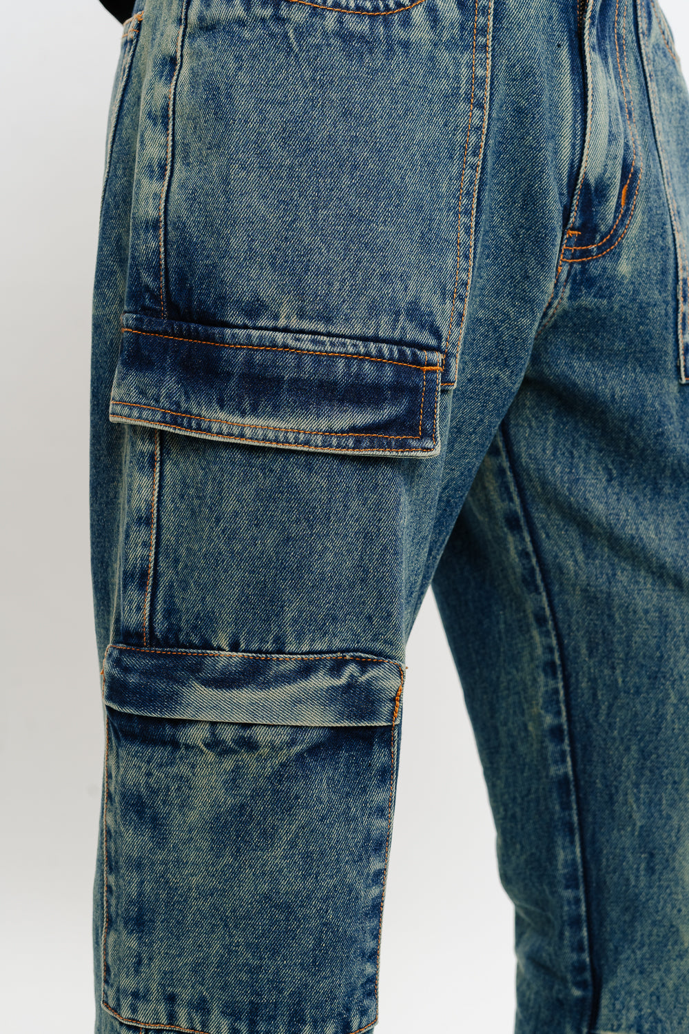 Blue Men's Straight Cargo Jeans