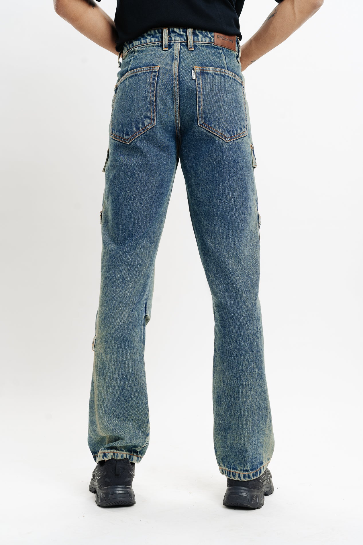Blue Men's Straight Cargo Jeans