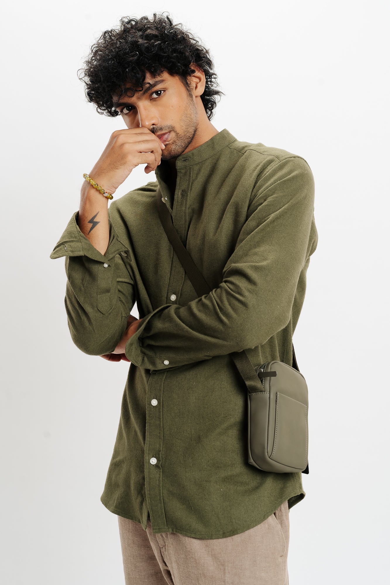 Men's Olive Solid Shirt
