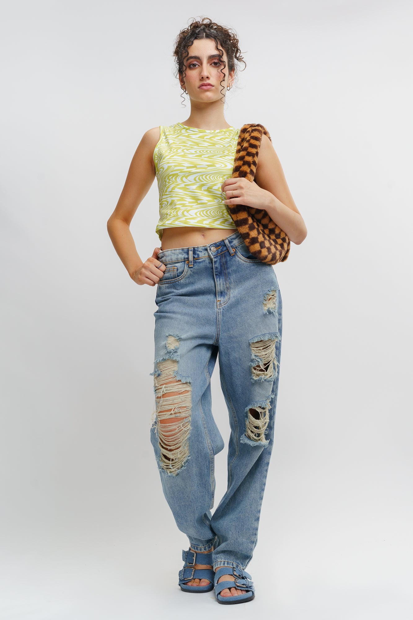 Blue Distress Women's Slouchy Jeans