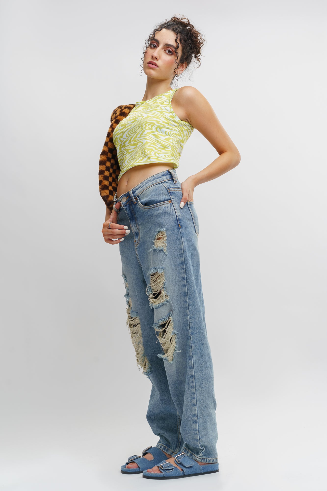 Blue Distress Women's Slouchy Jeans
