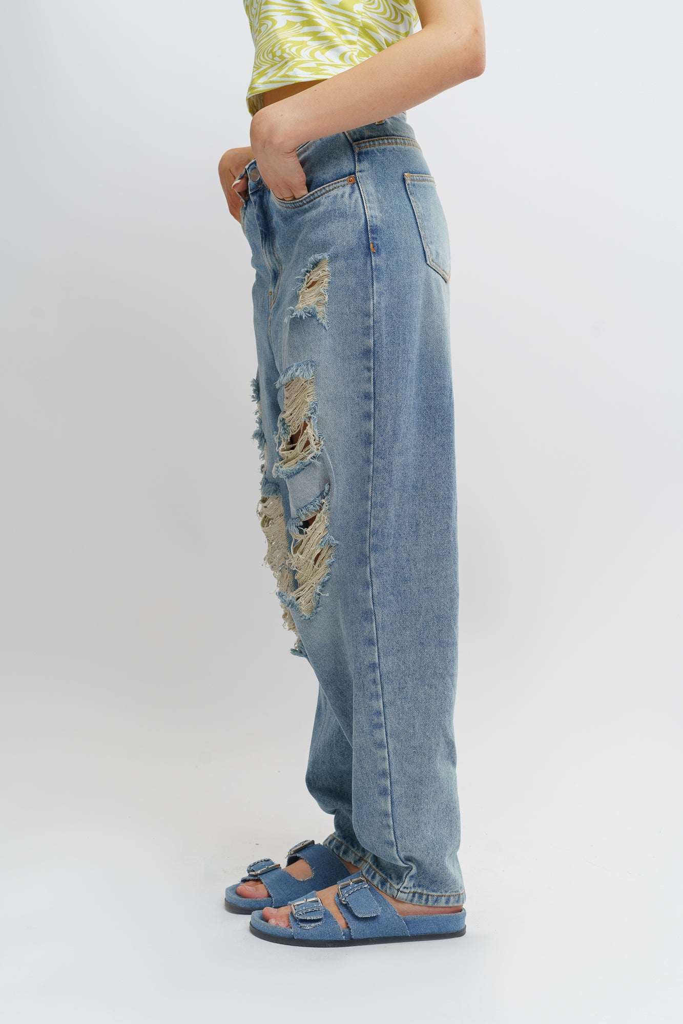 Blue Distress Women's Slouchy Jeans