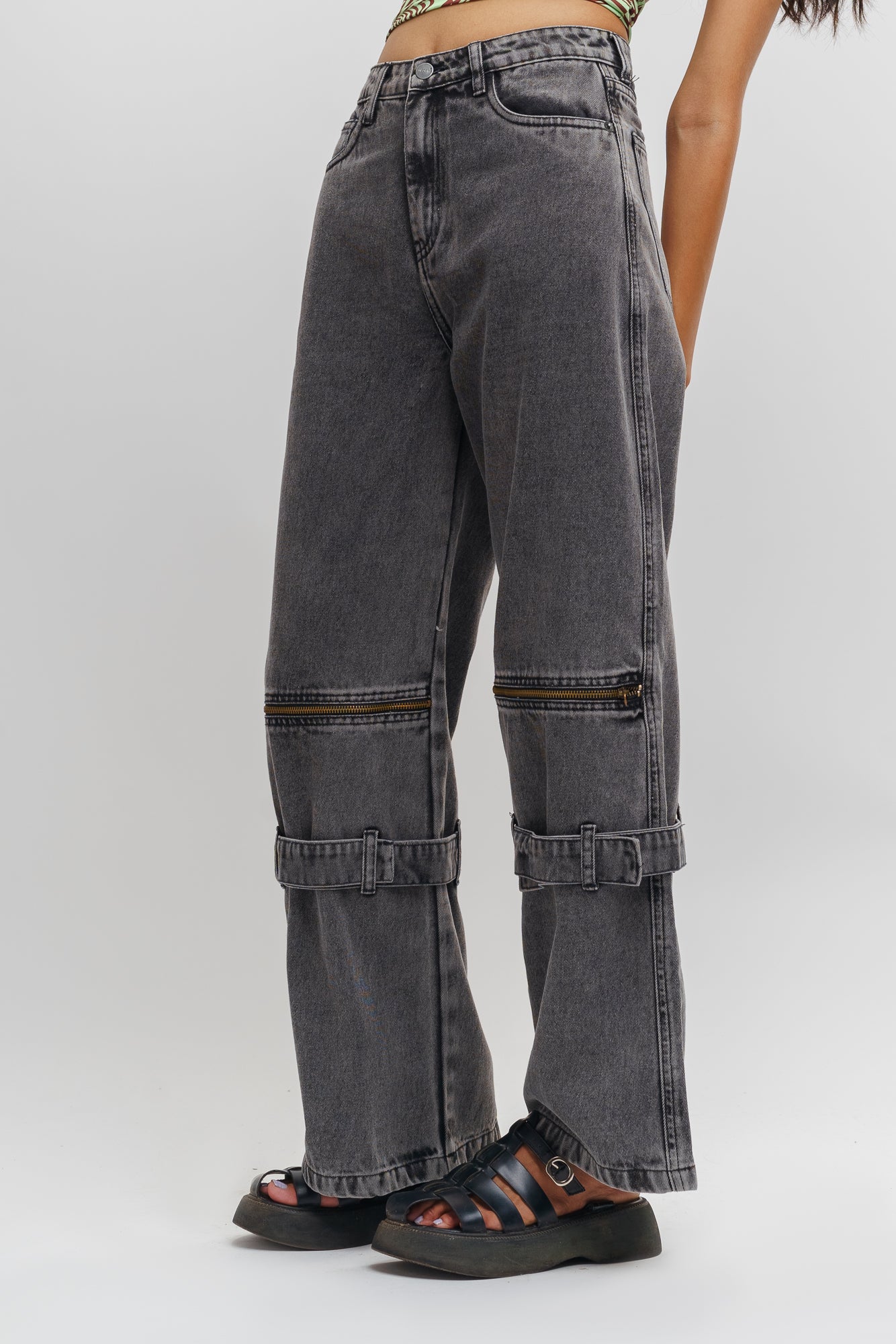Charcoal Open Zip Pants