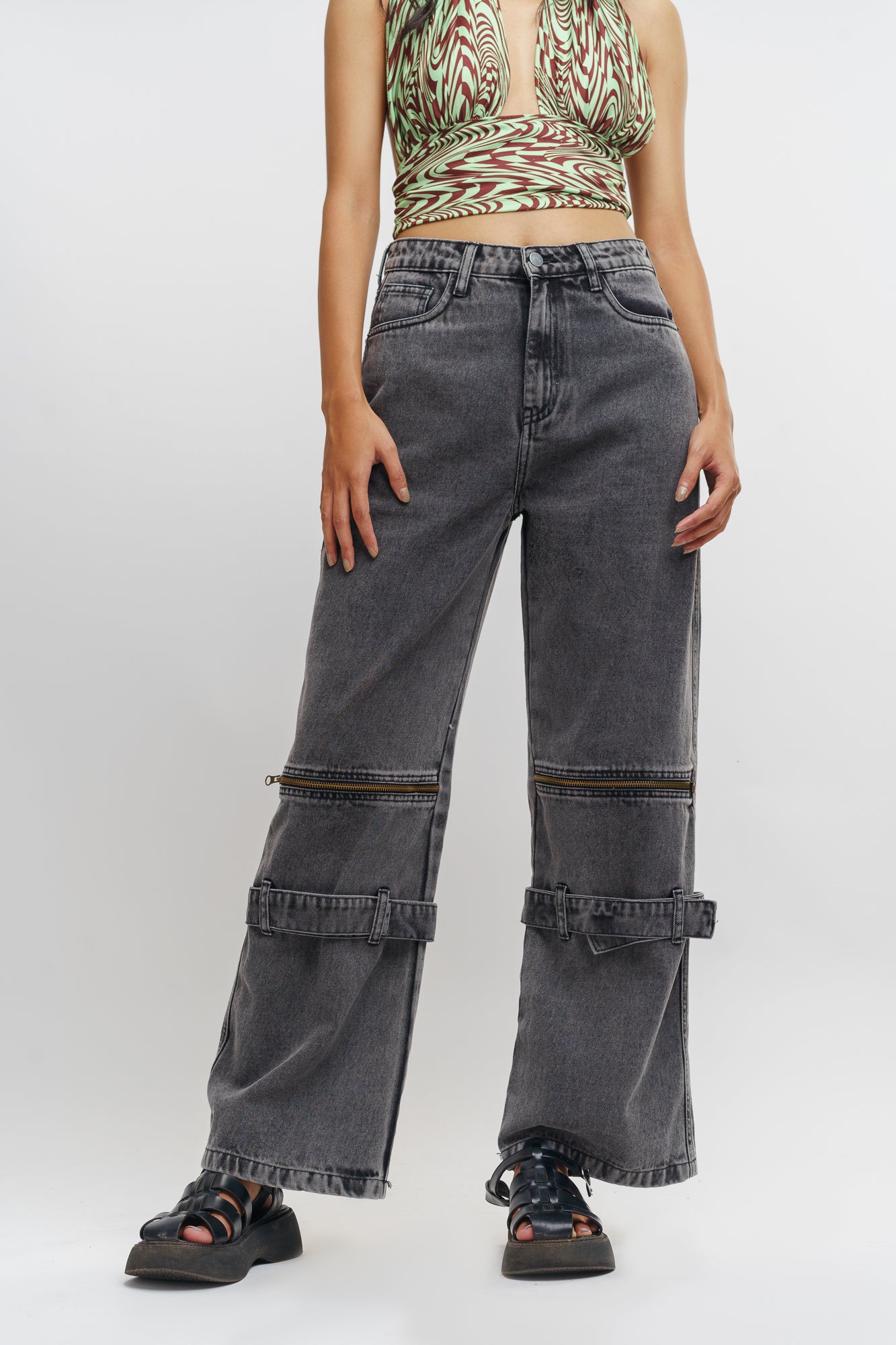Charcoal Open Zip Pants