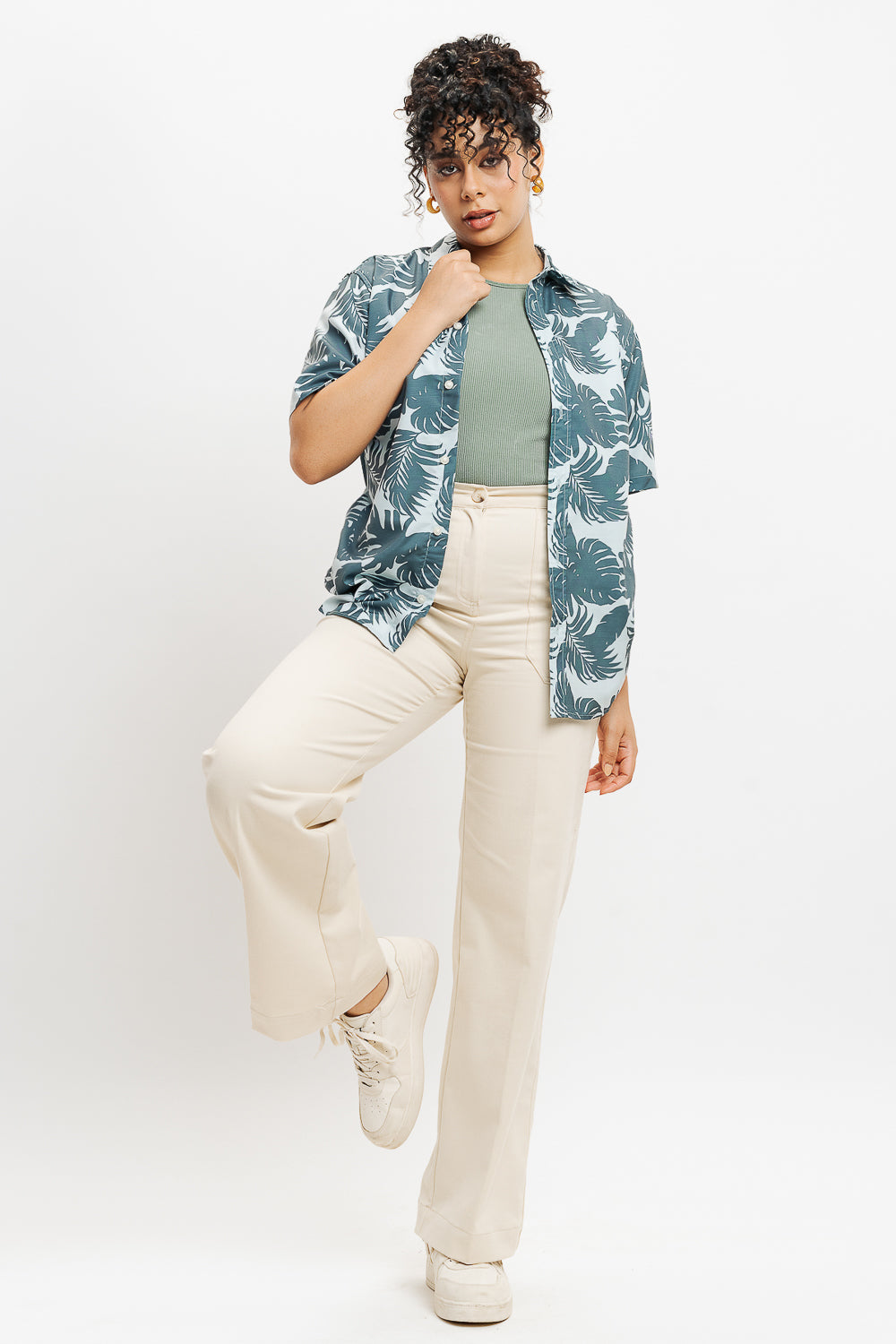 Green Palm Tree Hawaiin Print Women's Golf Shirts