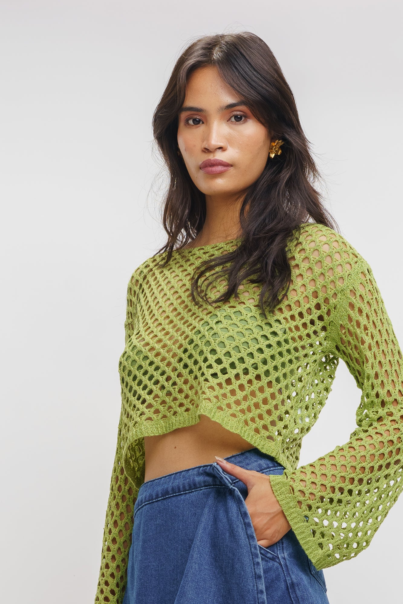 Green knit crop top hotsell