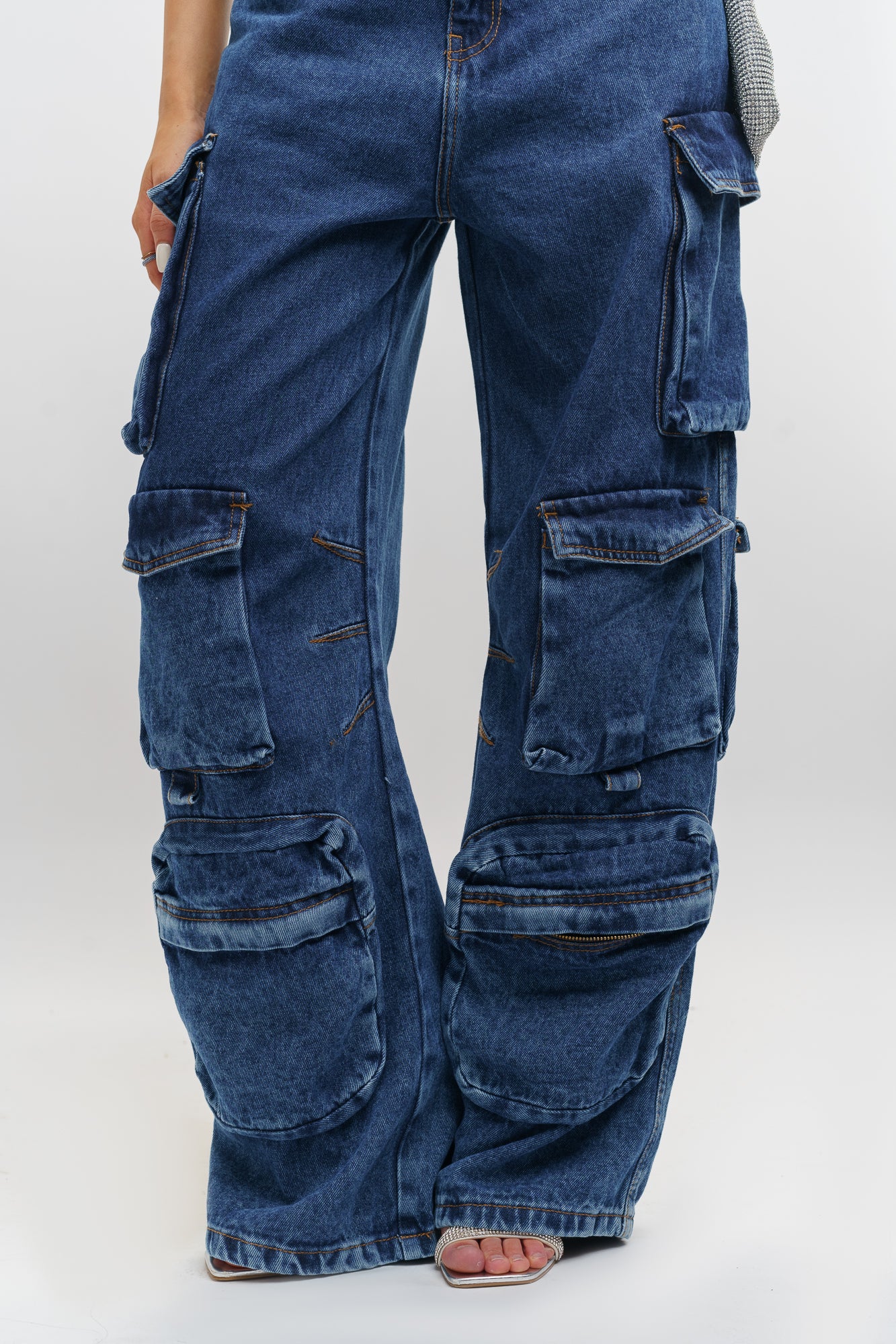 Blue Pocket Women's Straight Cargo Jeans