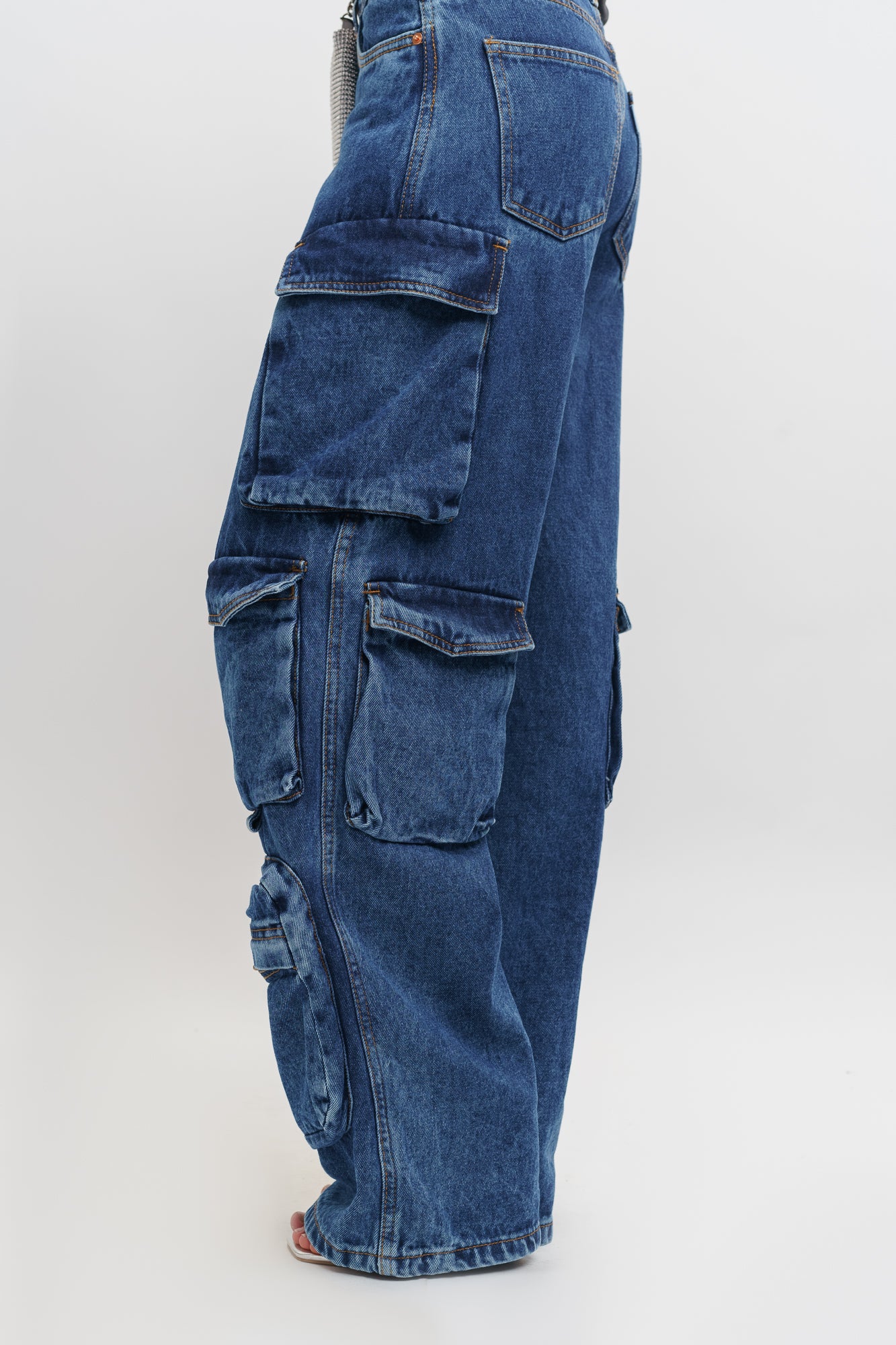 Blue Pocket Women's Straight Cargo Jeans