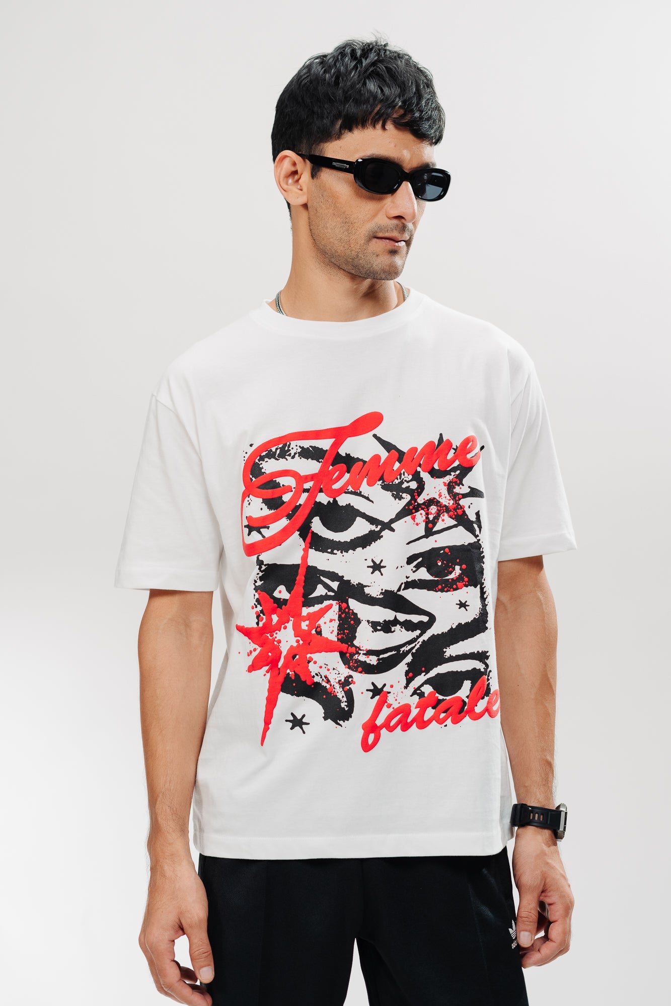 WHITE STARRING MEN'S OVERSIZED TEES