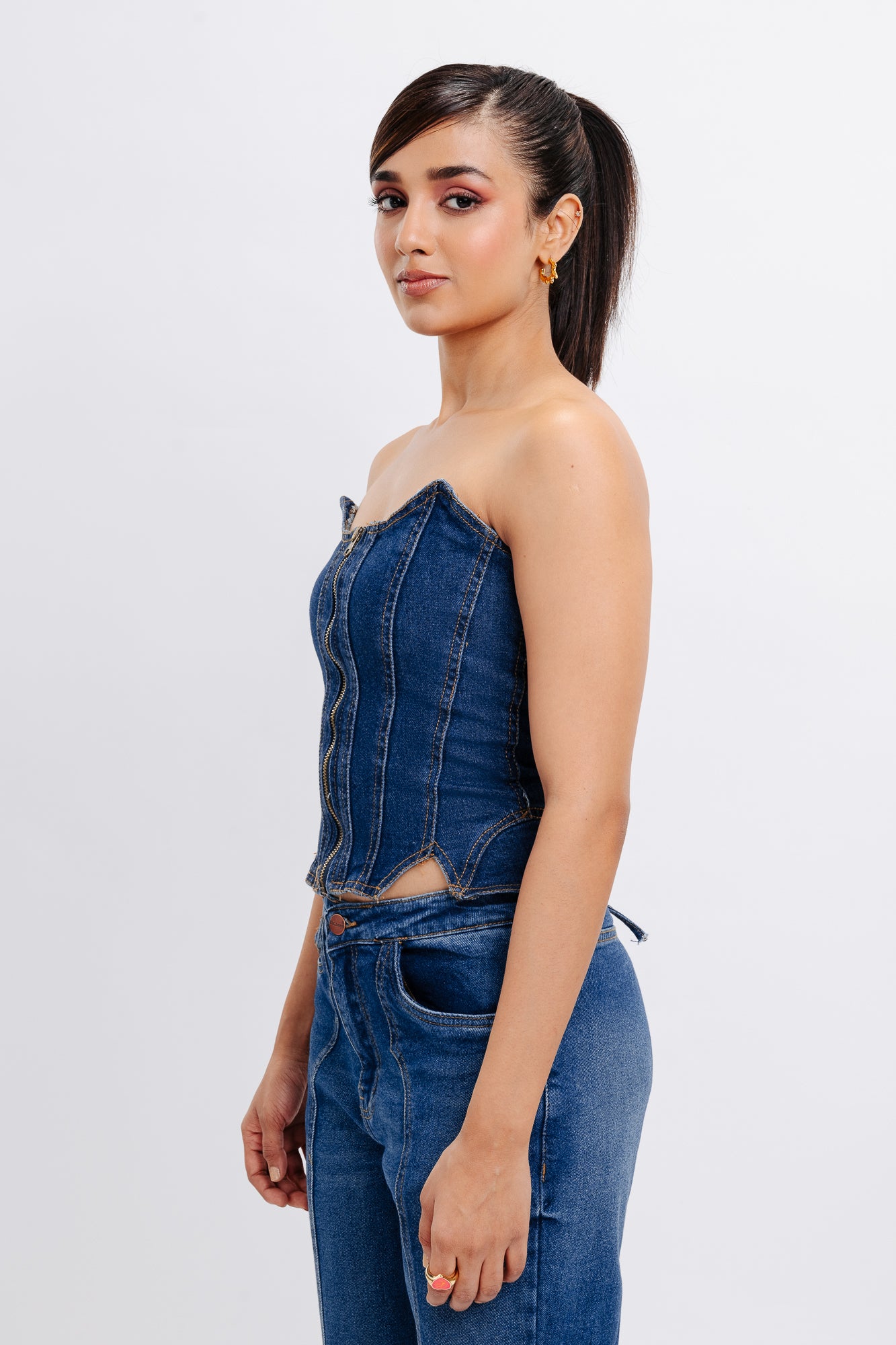 Tie Up Indigo Denim Corset