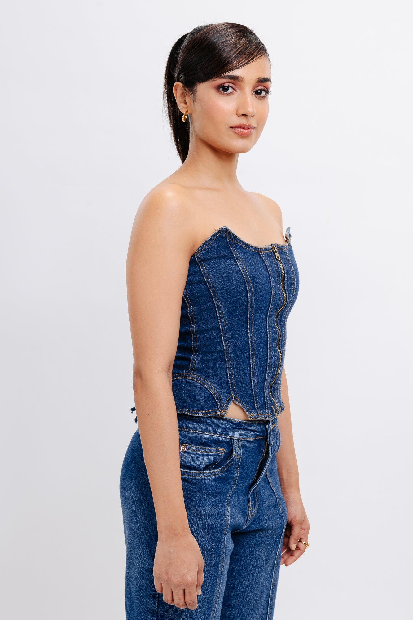 Tie Up Indigo Denim Corset