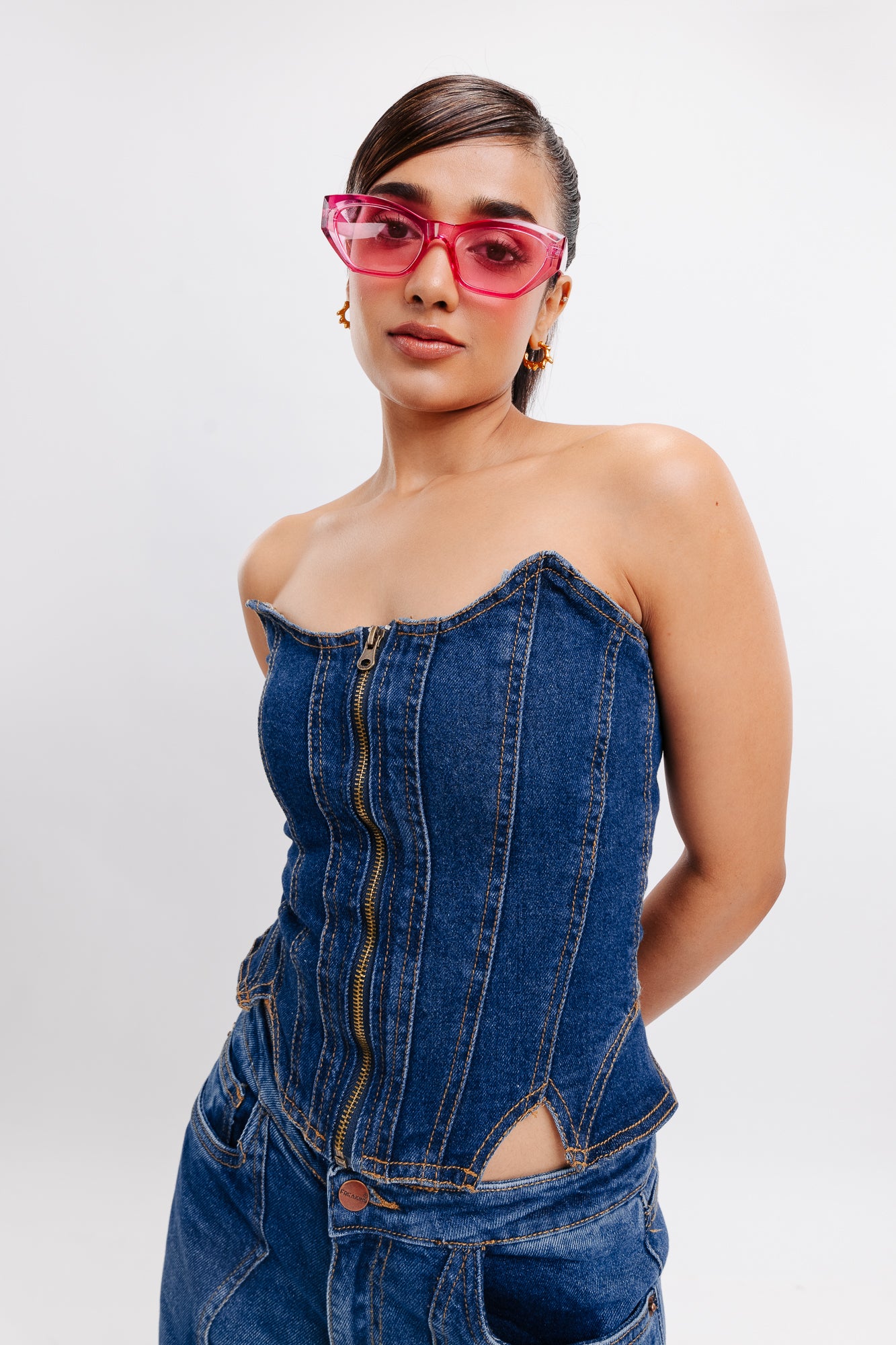 Tie Up Indigo Denim Corset