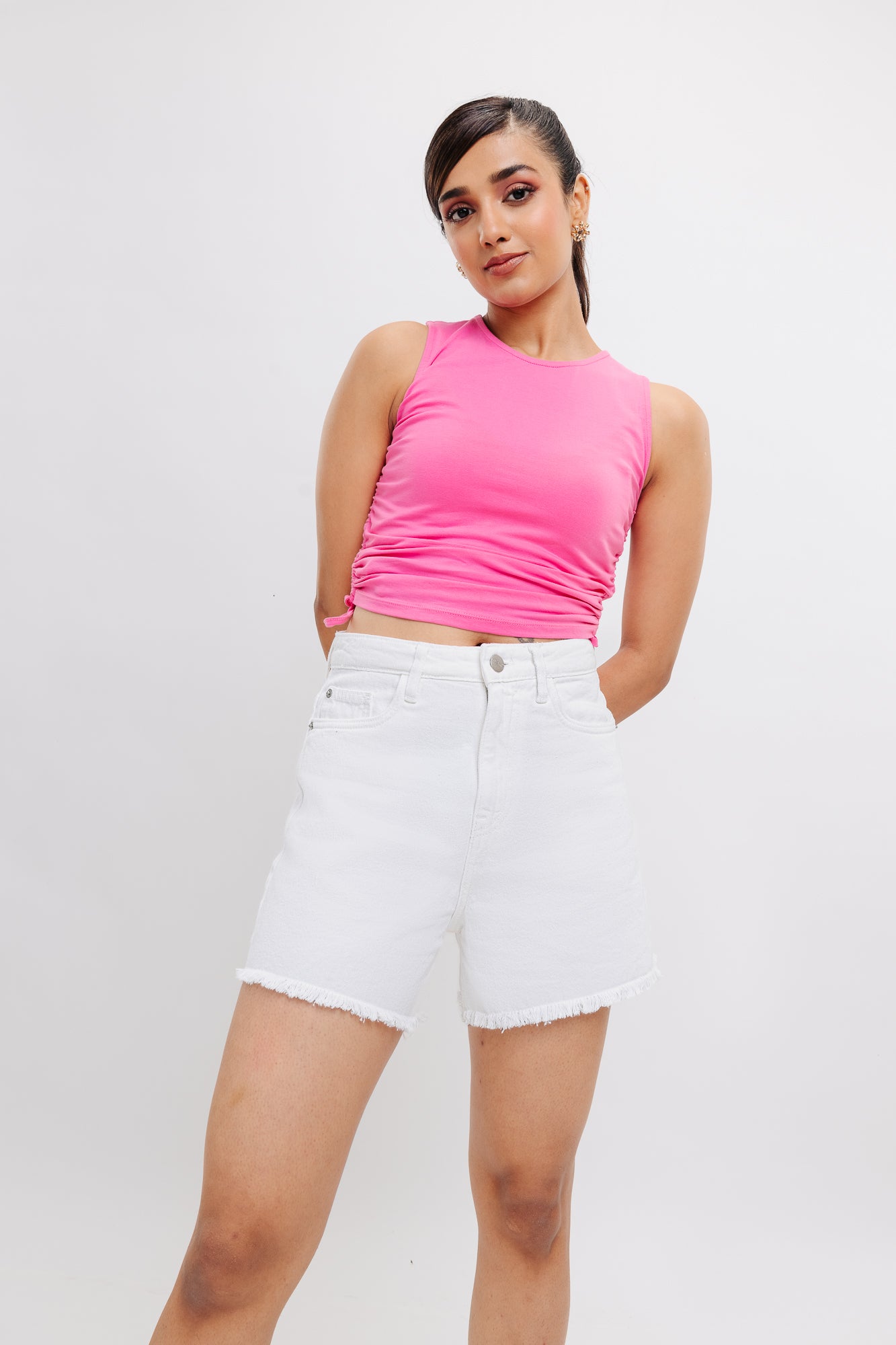 White Frayed Hem Women's Shorts