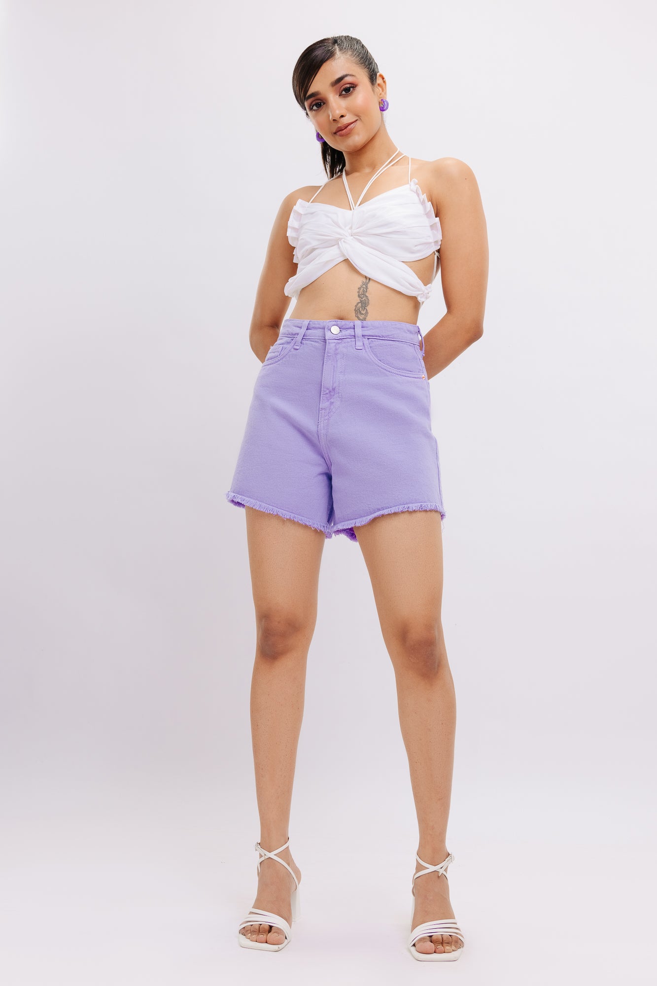 Frayed Hem Lavender Shorts
