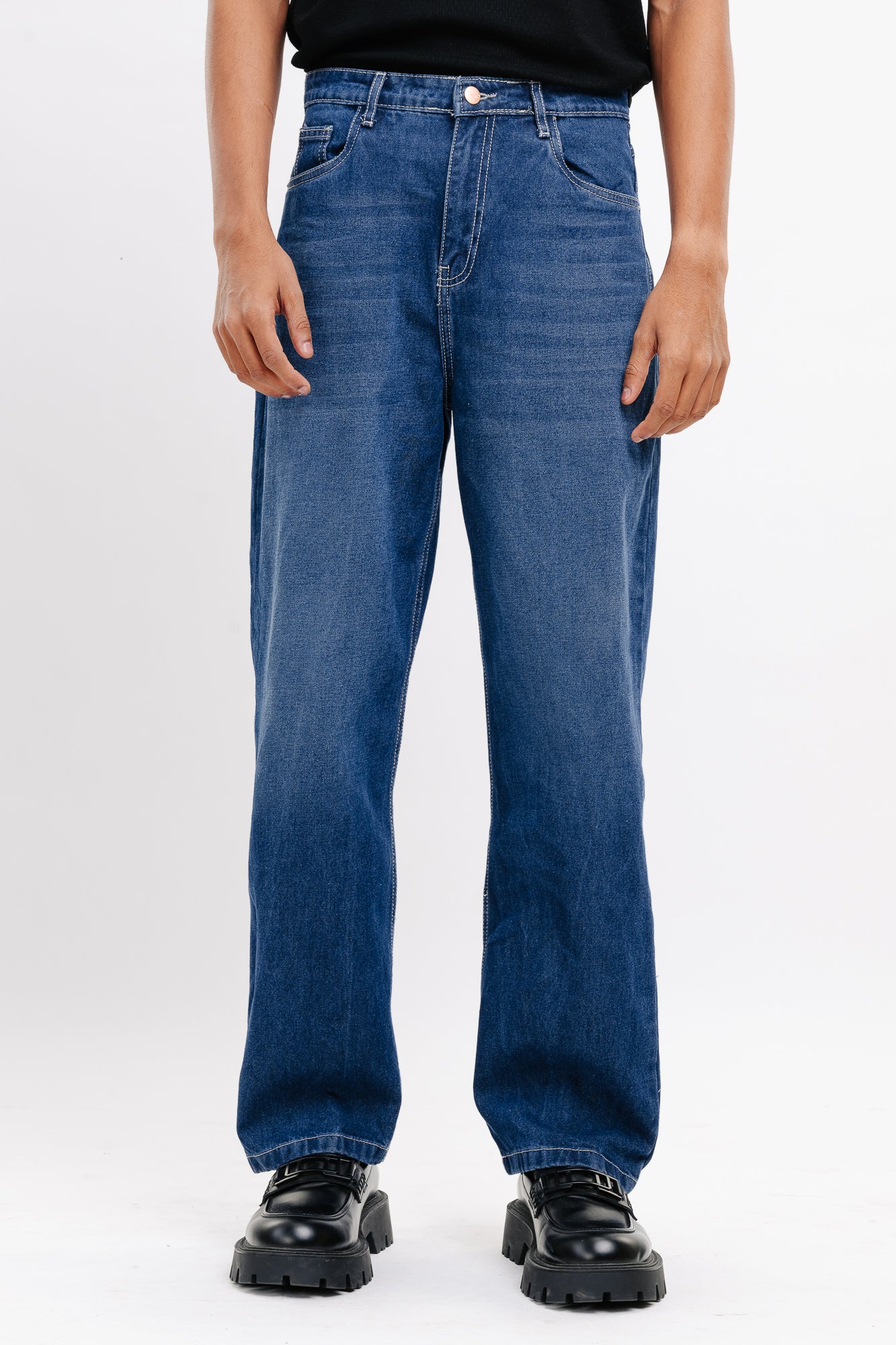 Basic Blue Men's Straight Jeans