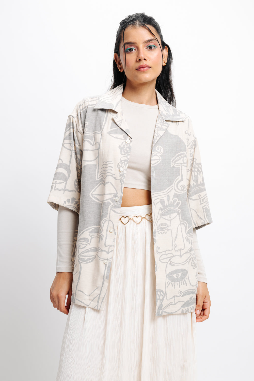 Line Art Print Women's Resort Shirt
