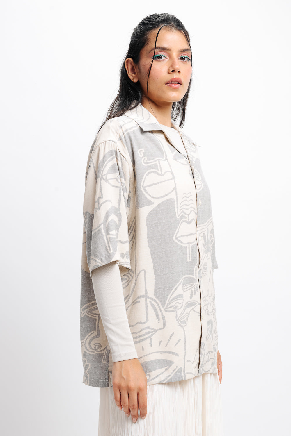 Line Art Print Women's Resort Shirt