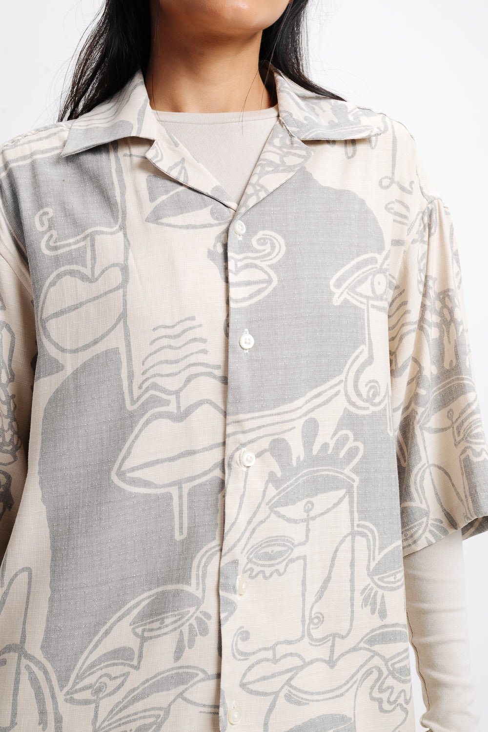 Line Art Print Women's Resort Shirt
