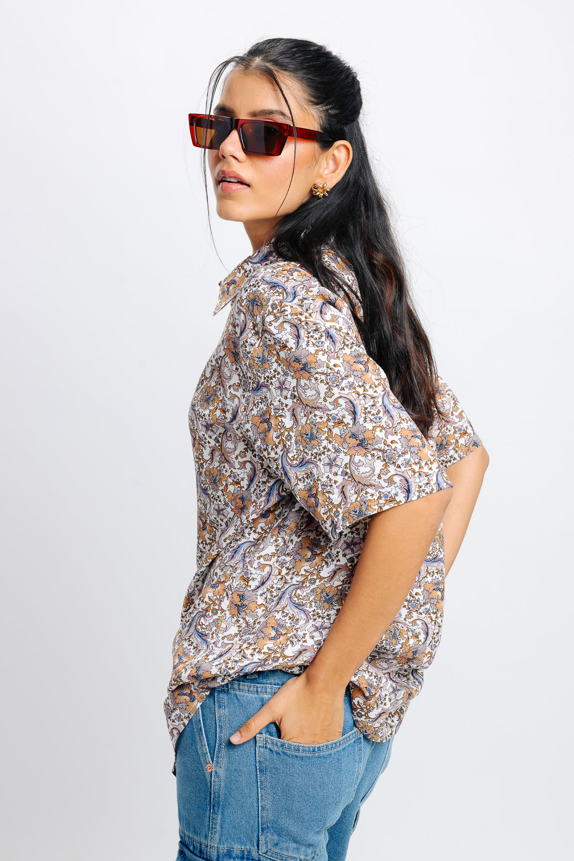 Brown Print Viscose Shirt