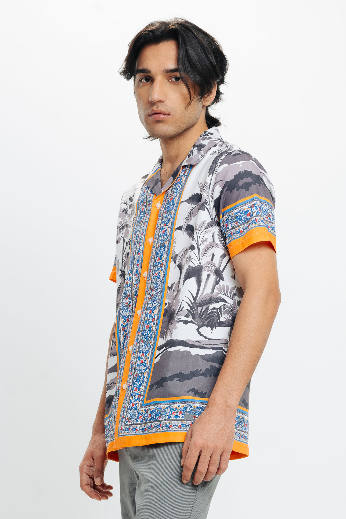 Men's White Printed Viscose Shirt