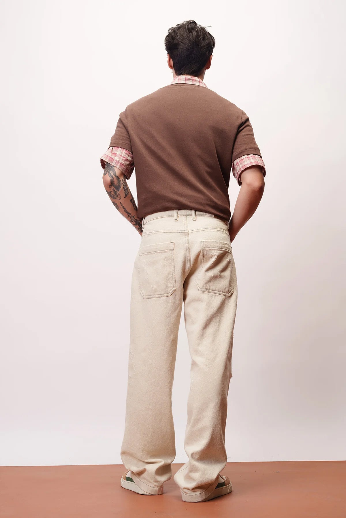 Dewy Ecru Distressed Men's Baggy Straight Jeans