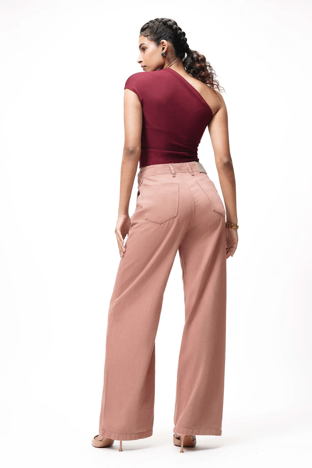 Dusty Rose Pintuck Straight Jeans