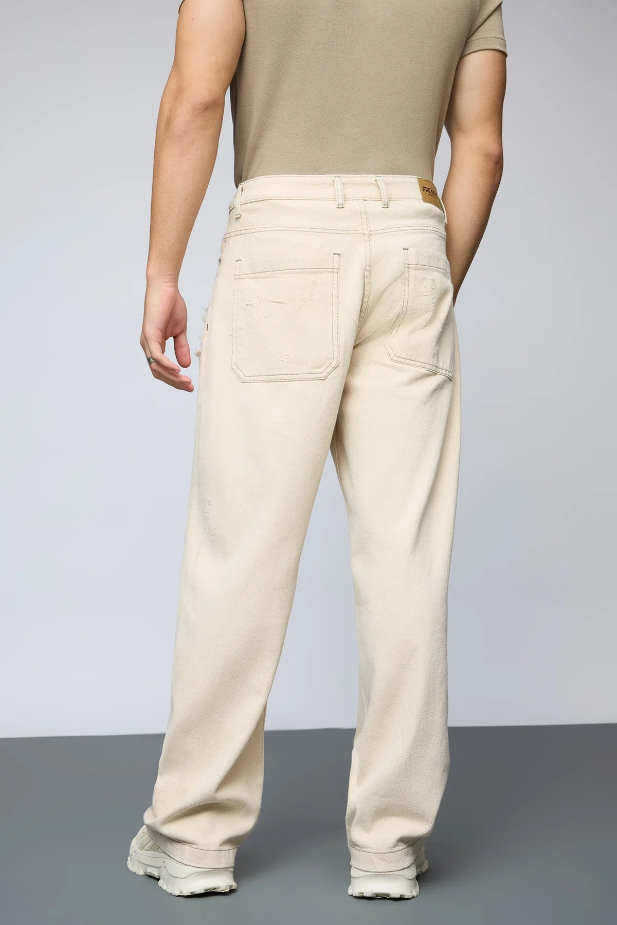 Ecru Escape Distressed Men's Baggy Straight Jeans