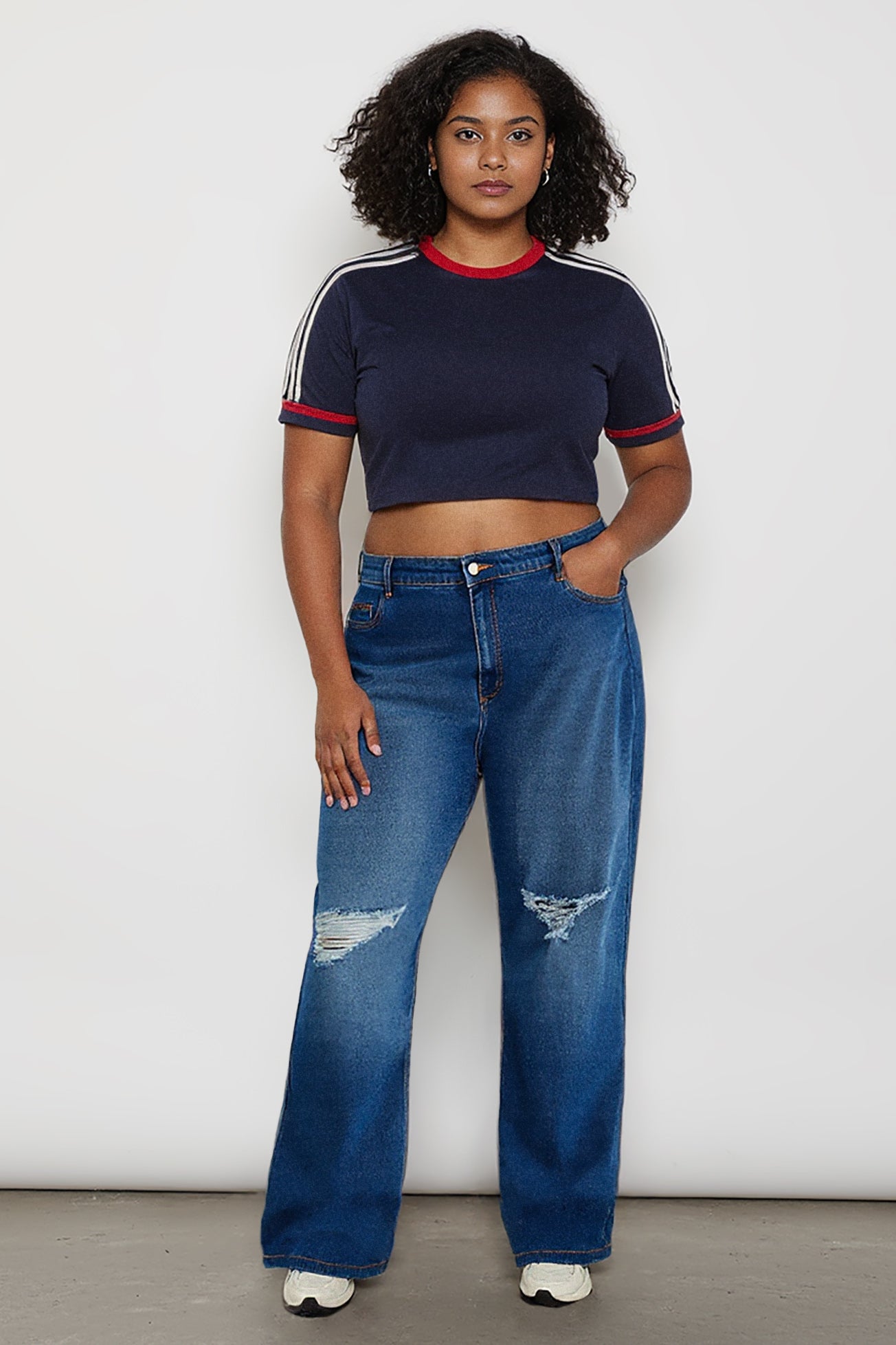 Curve Vivid Blue Distressed Wide Jeans