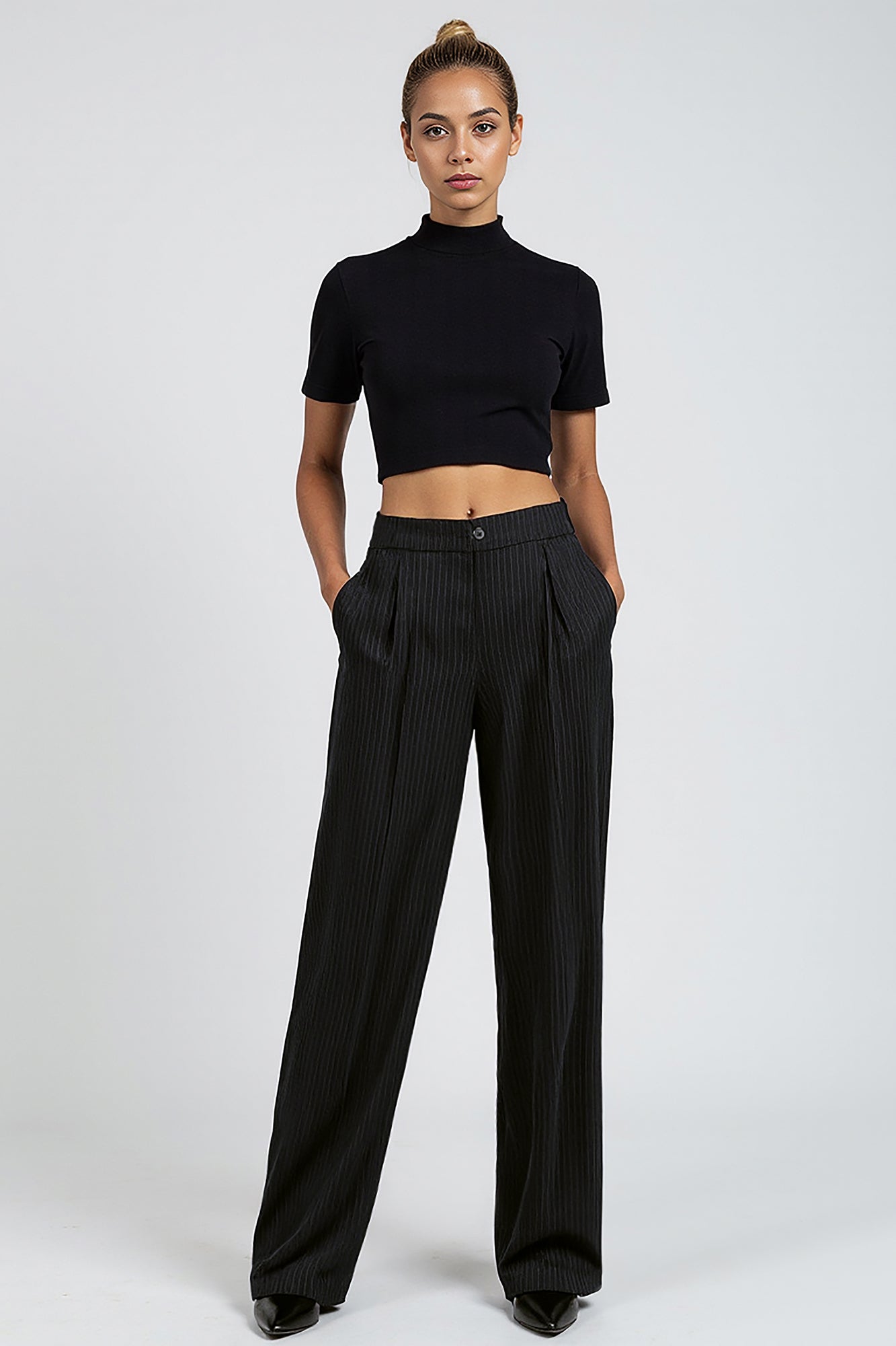 Classic Black Women's Straight Pinstripe Pants