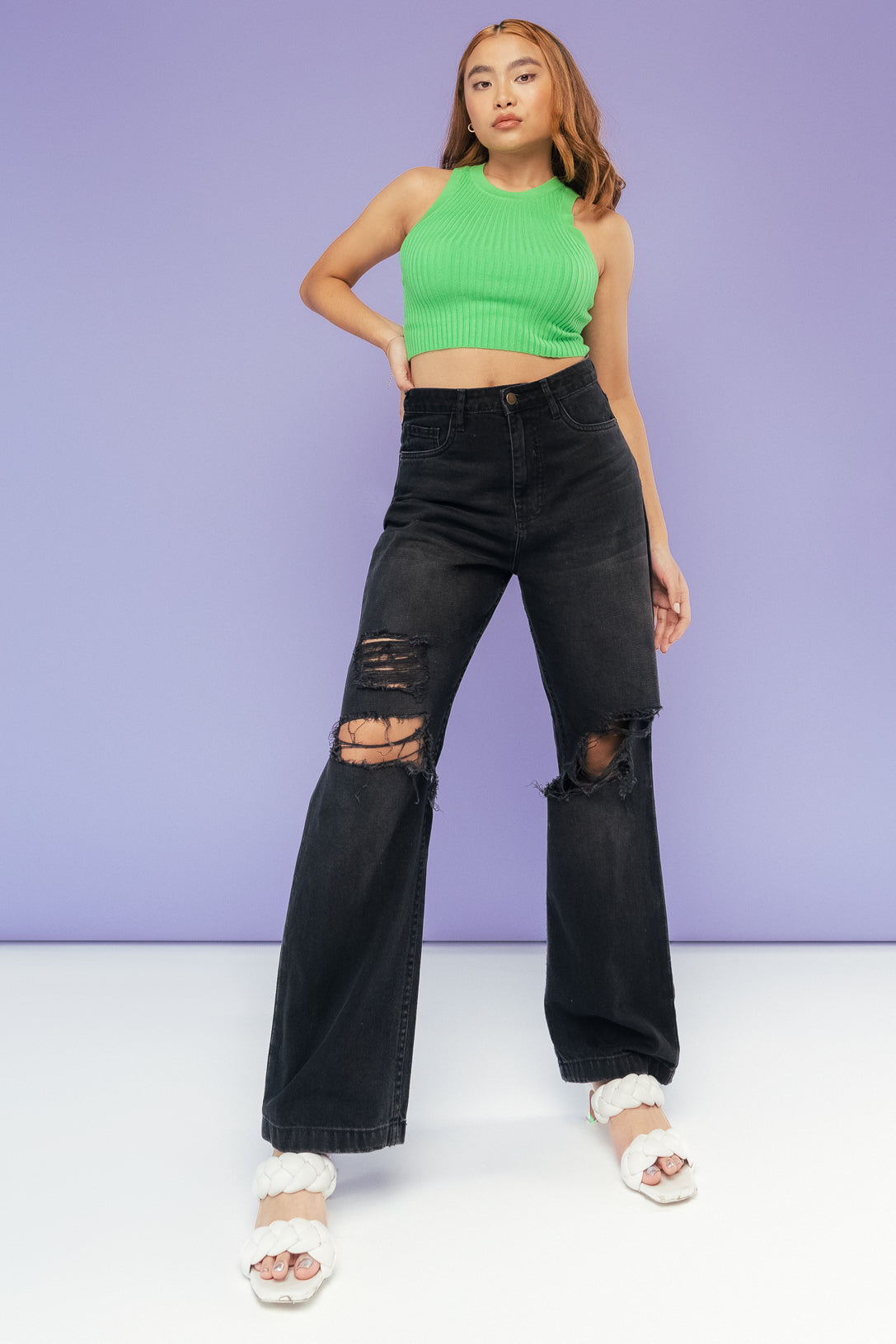 CHARCOAL STRAIGHT DISTRESS JEANS