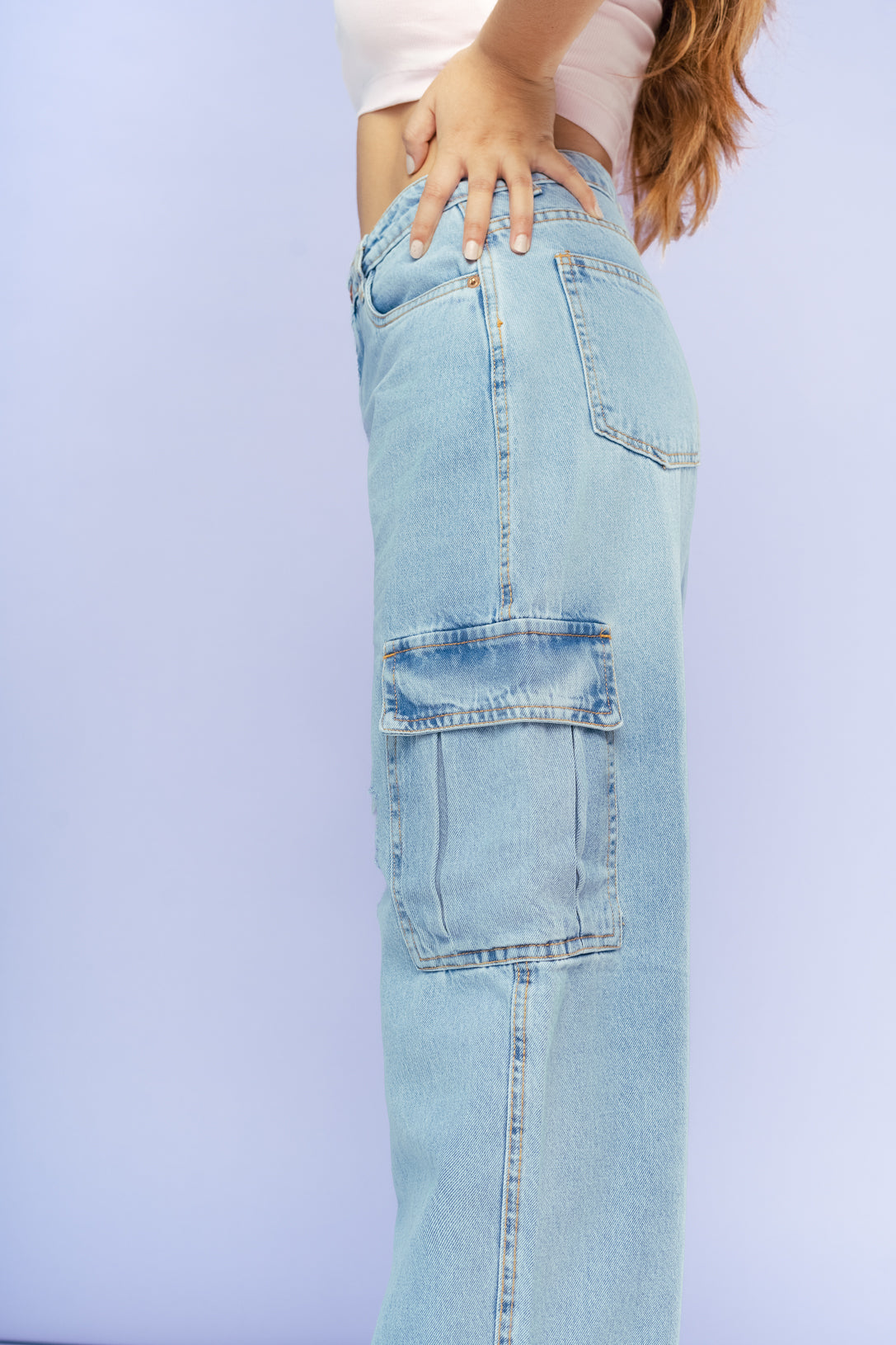 DARTED DISTRESS CARGO JEANS